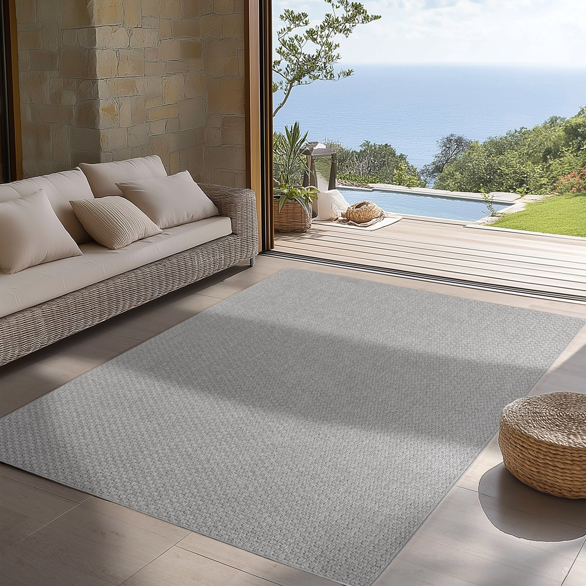 Carpettex Outdoor Teppich Wetterfest Küche Balkon & Wohnzimmer Boho Stil Grau-1