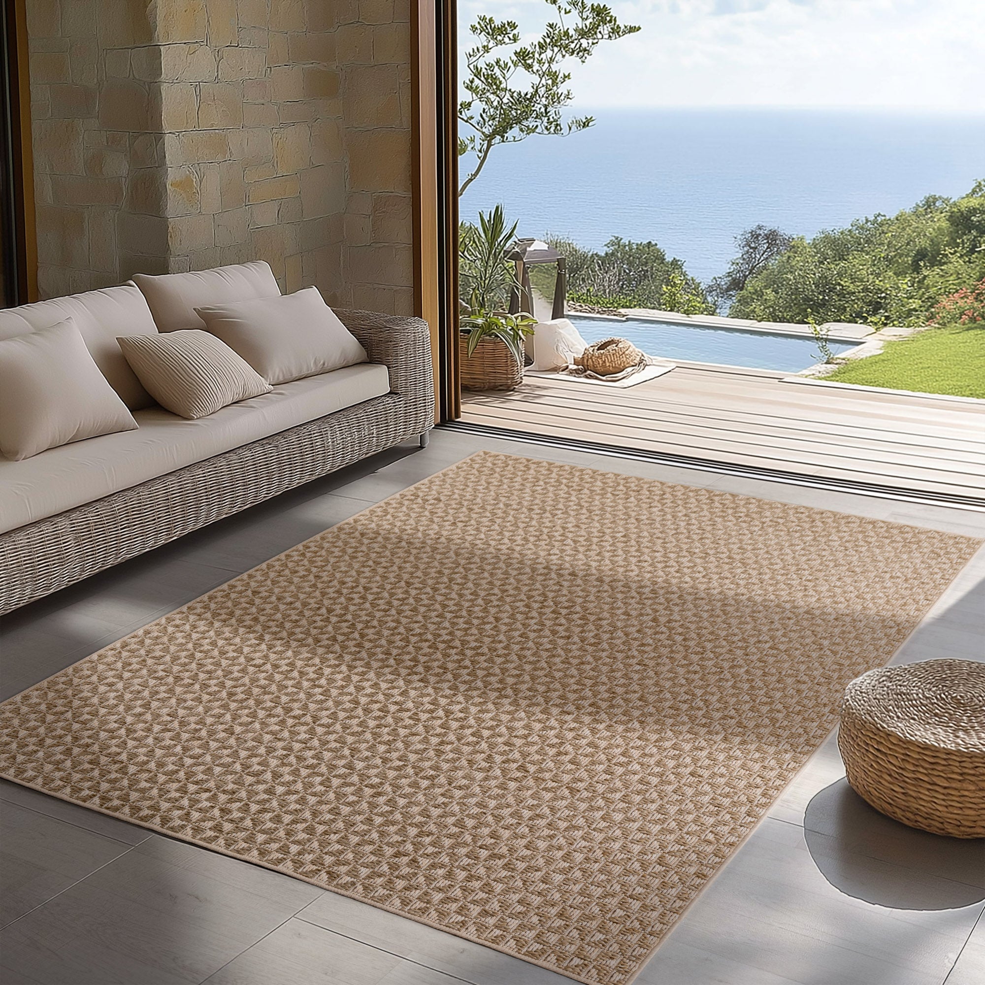 Carpettex Outdoor Teppich Wetterfest Küche Balkon & Wohnzimmer Boho Stil Beige-3
