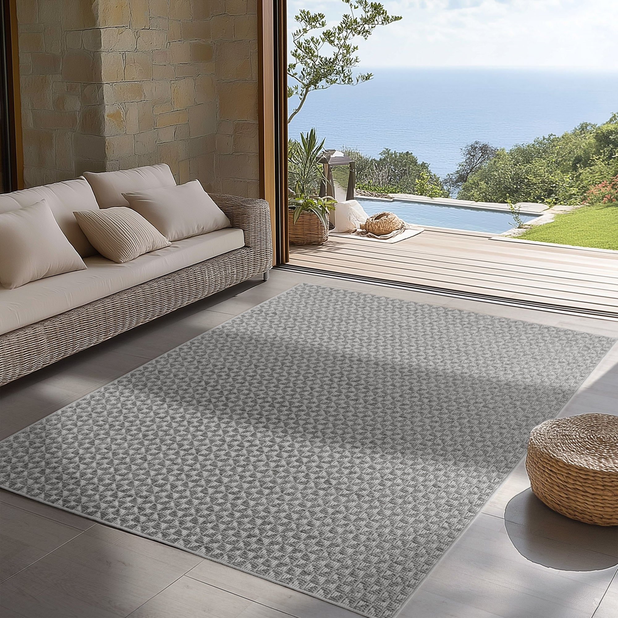 Carpettex Outdoor Teppich Wetterfest Küche Balkon & Wohnzimmer Boho Stil Grau-3