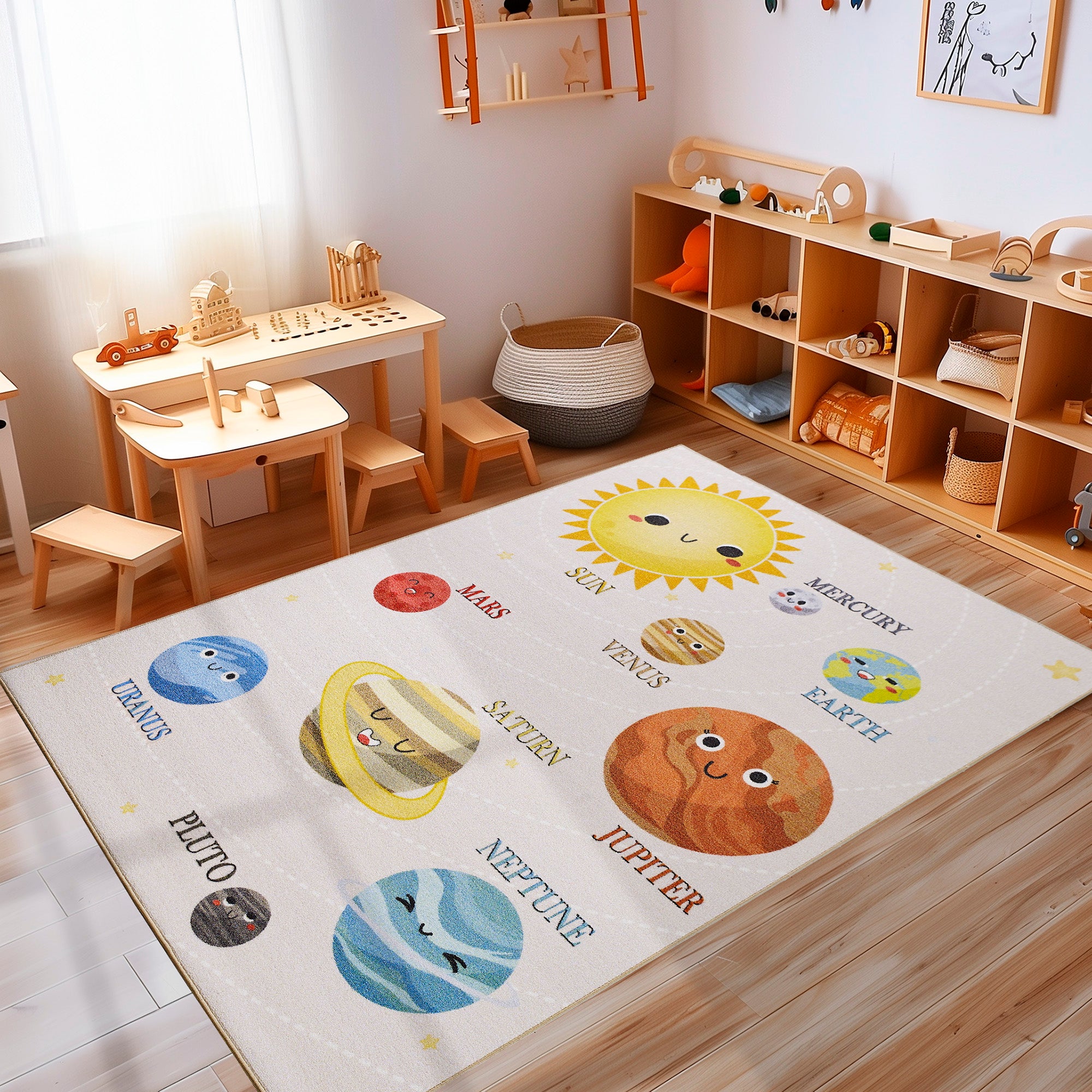 Teppich Kinderzimmer Beige Mädchen & Junge Kinderteppich Waschbar Rutschfest