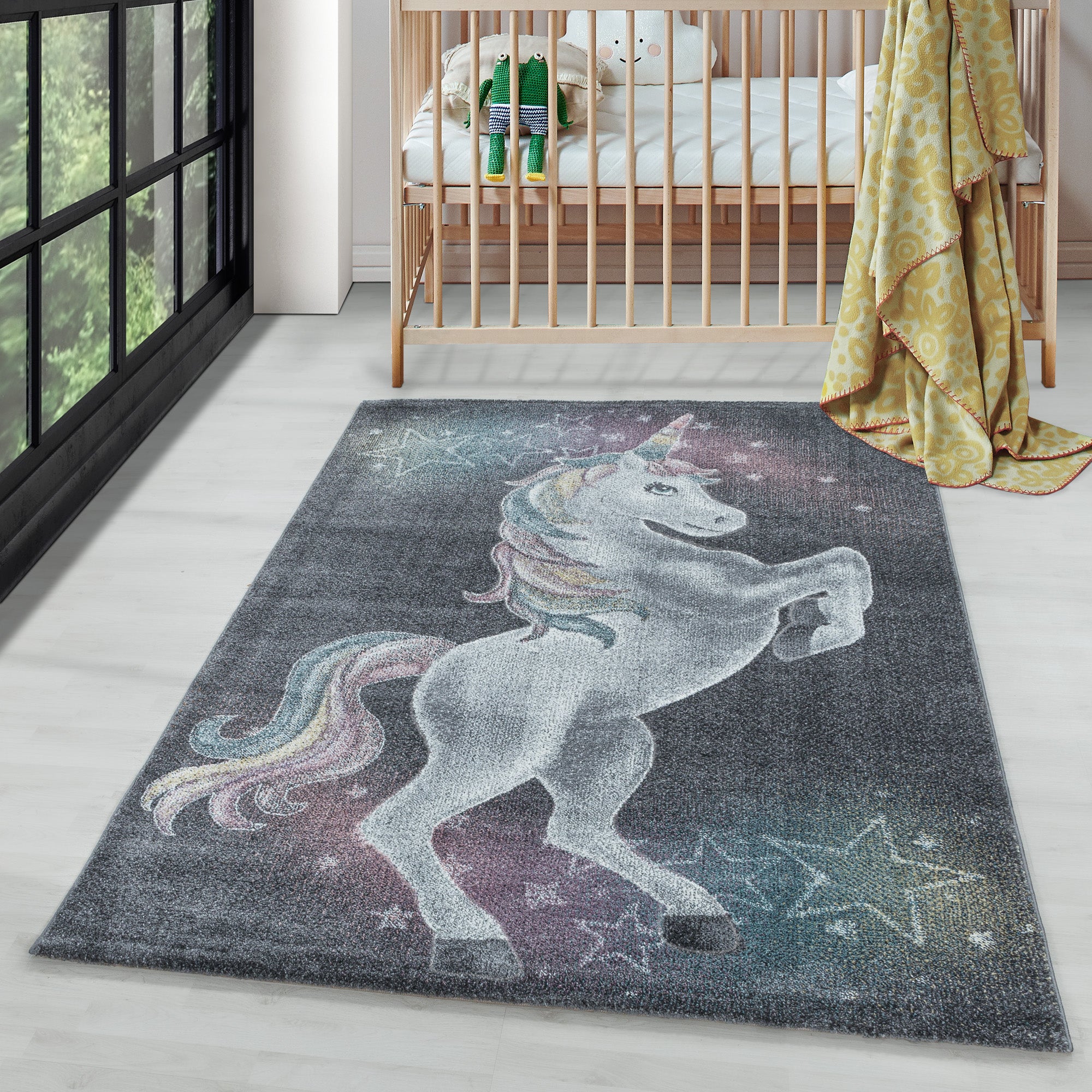 Children's Rug Unicorn Design Modern Soft Easy Care Rug Children's Room