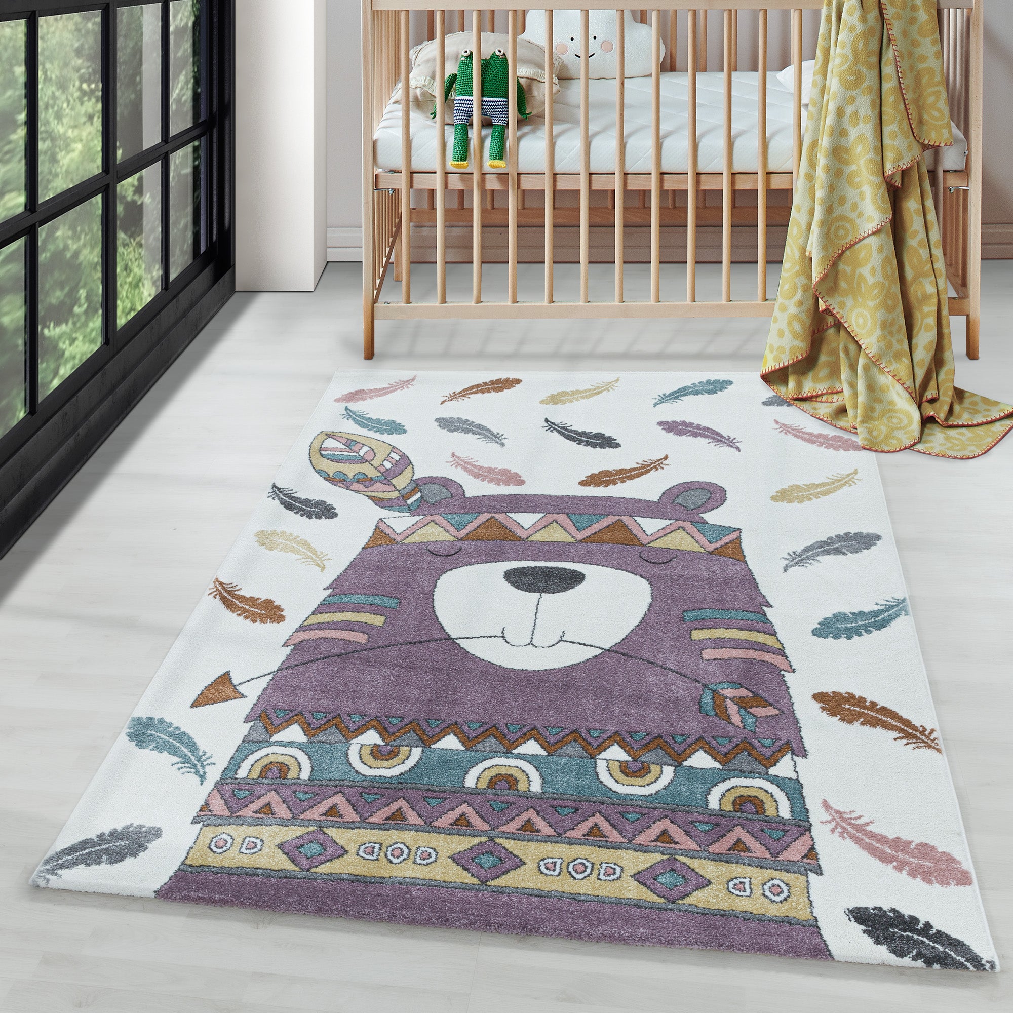 Children's Rug Cute Bear Design Modern Soft Easy Care Rug Children's Room