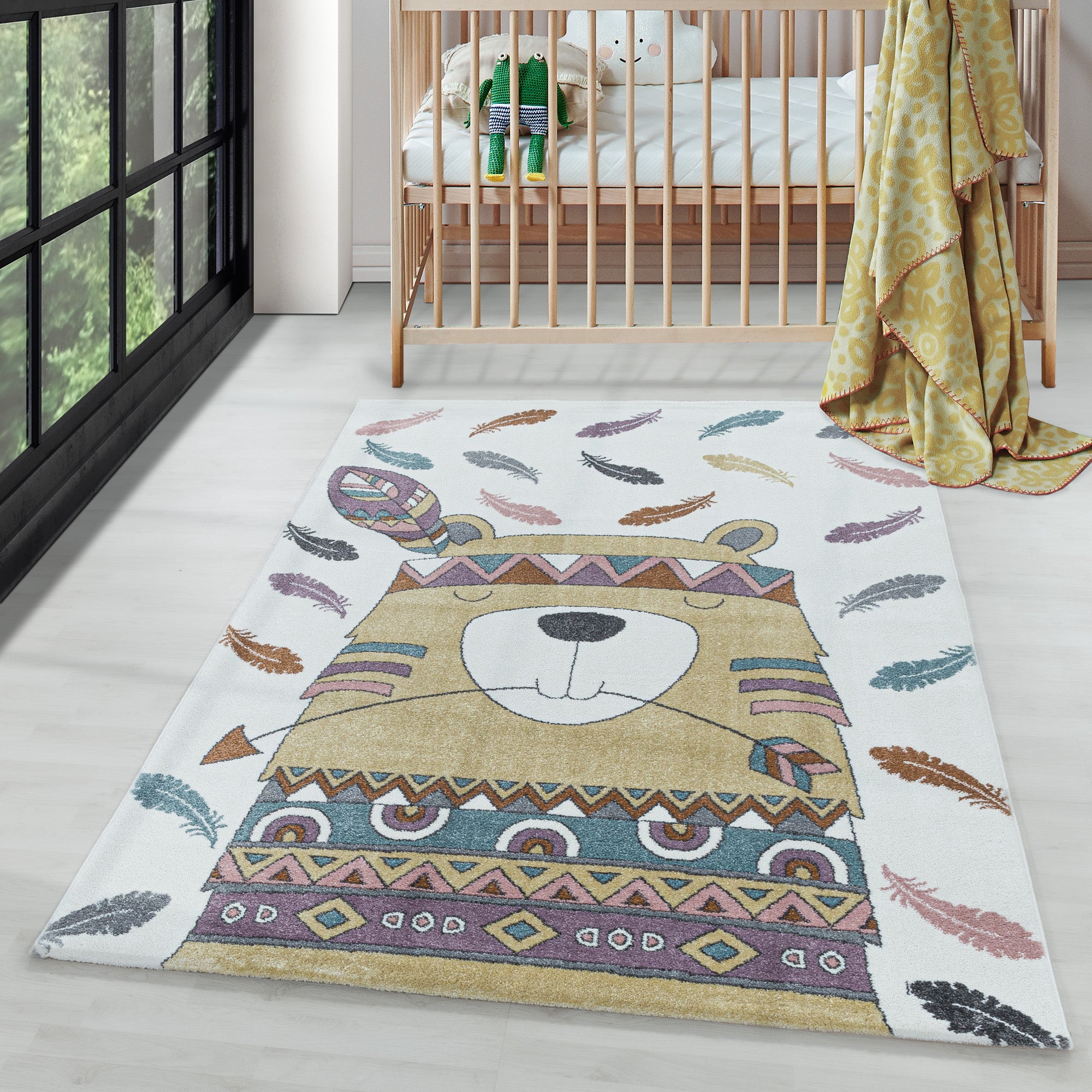 Children's Rug Cute Bear Design Modern Soft Easy Care Rug Children's Room