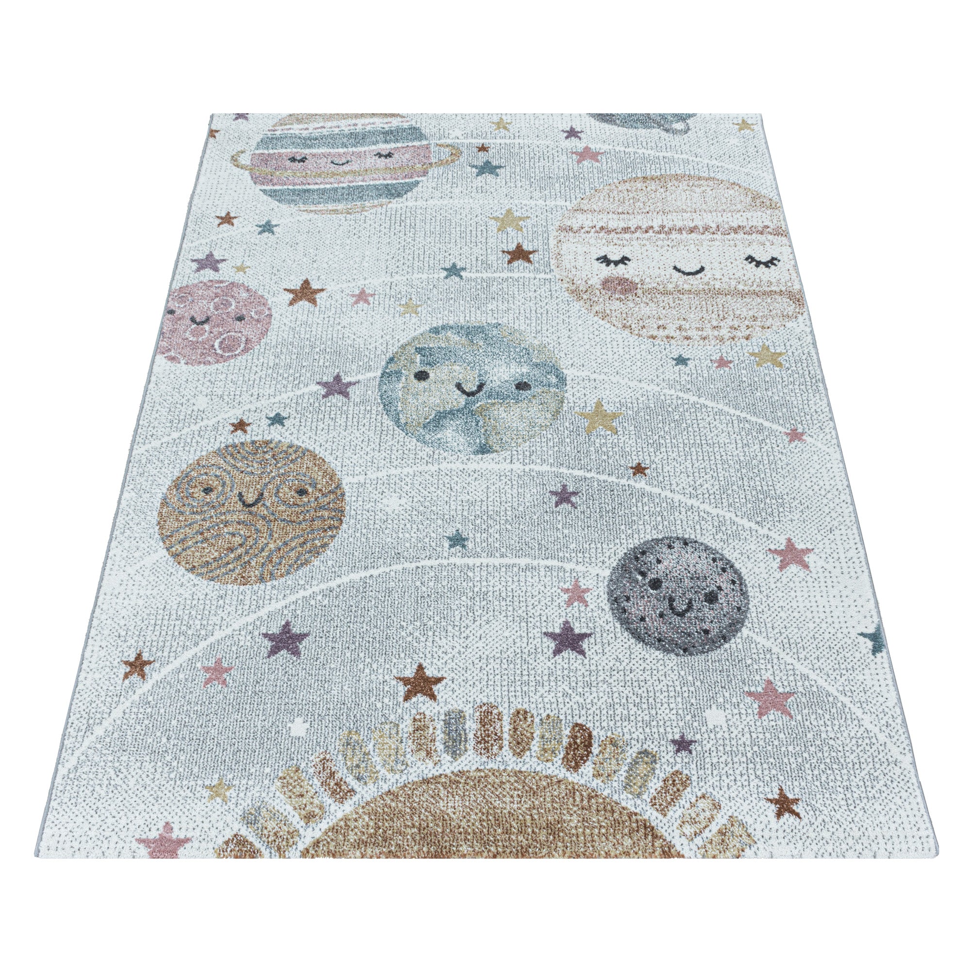 Children's Rug Planets Space Design Modern Easy Care Rug Children's Room