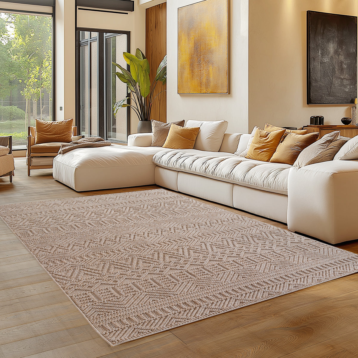 Tapis bouclé uni Carpettex, style scandinave, facile d'entretien, pour salon/salle à manger