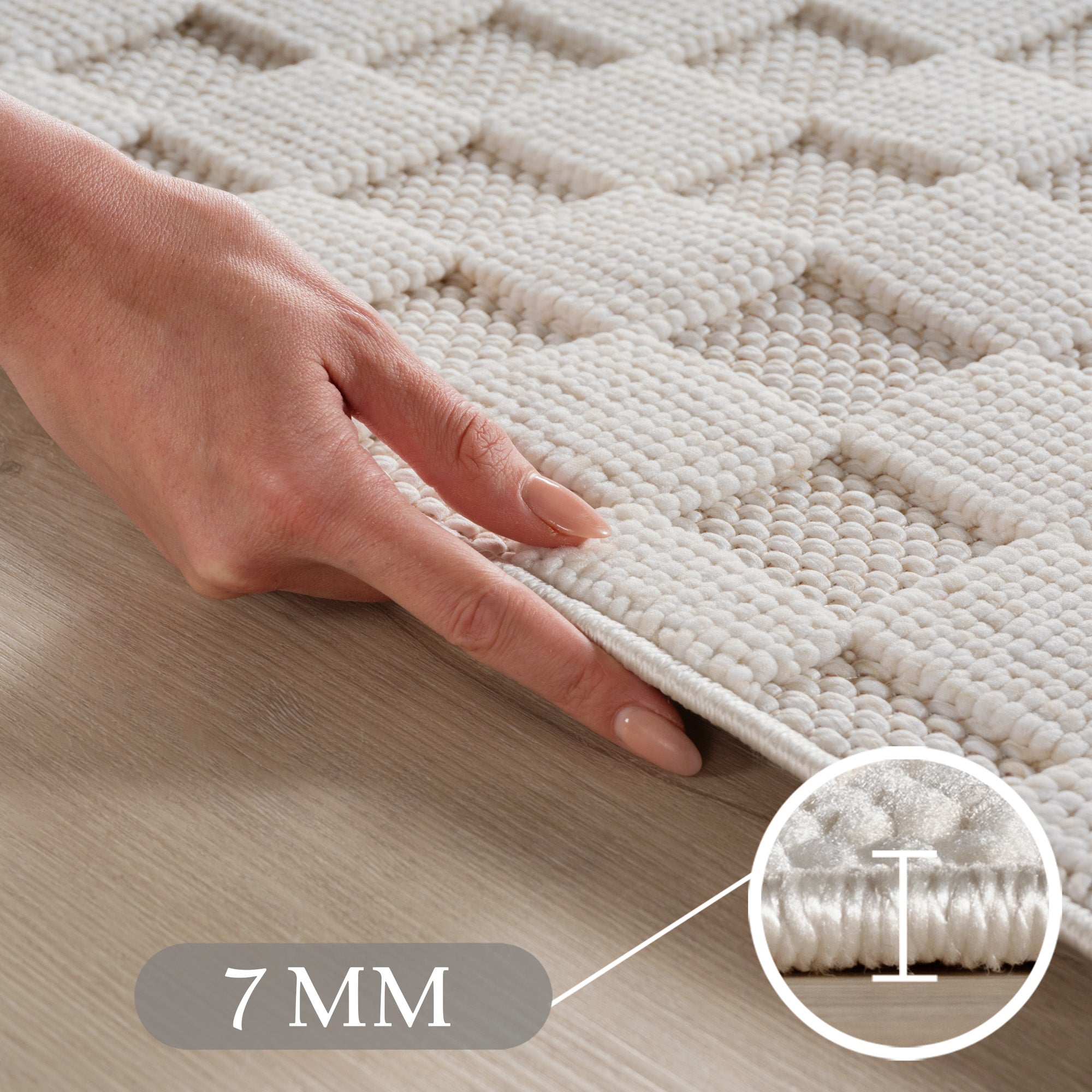 Carpettex Teppich Einfarbig Bouclé Karo Stil Pflegeleicht Wohnzimmer Esszimmer