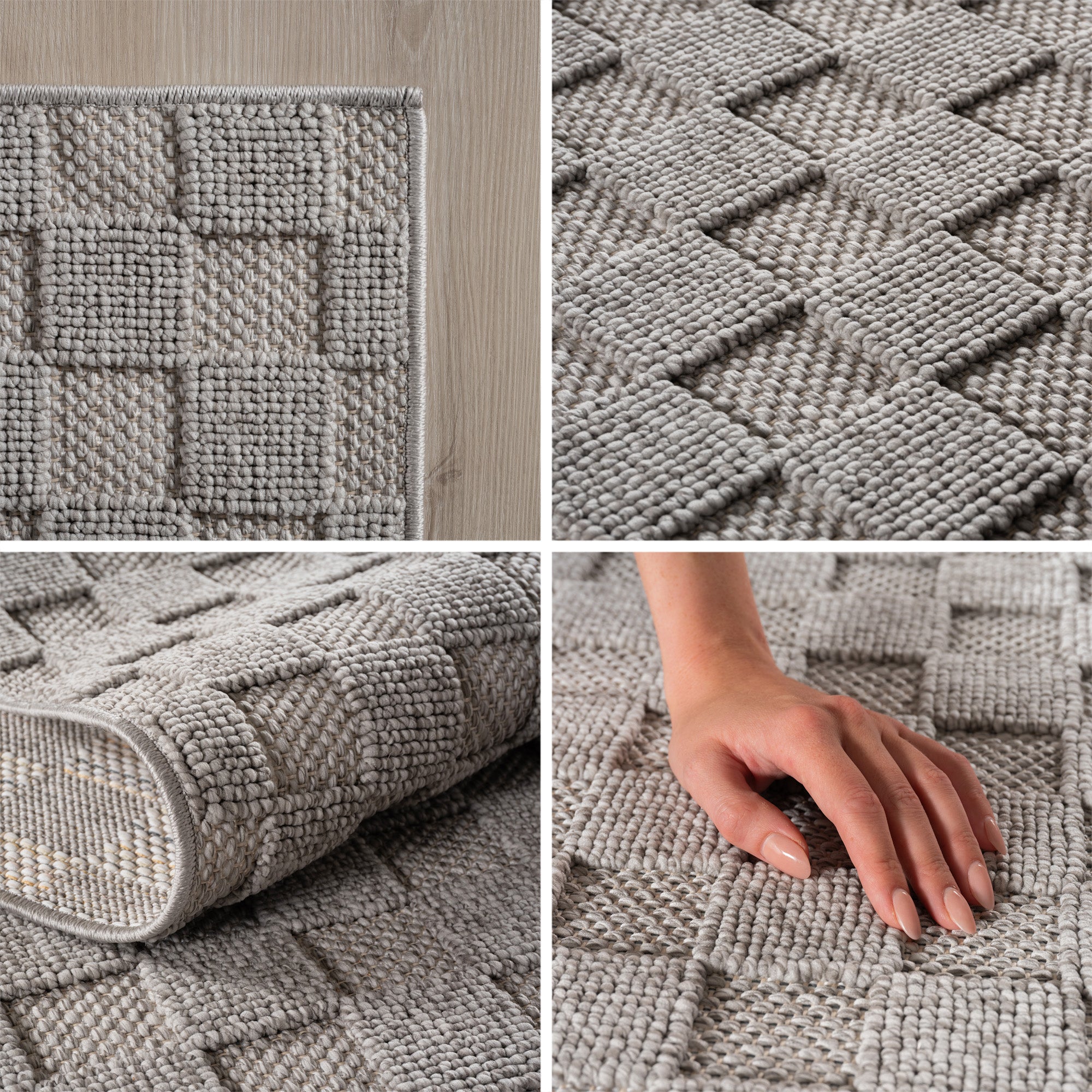 Carpettex Teppich Einfarbig Bouclé Karo Stil Pflegeleicht Wohnzimmer Esszimmer