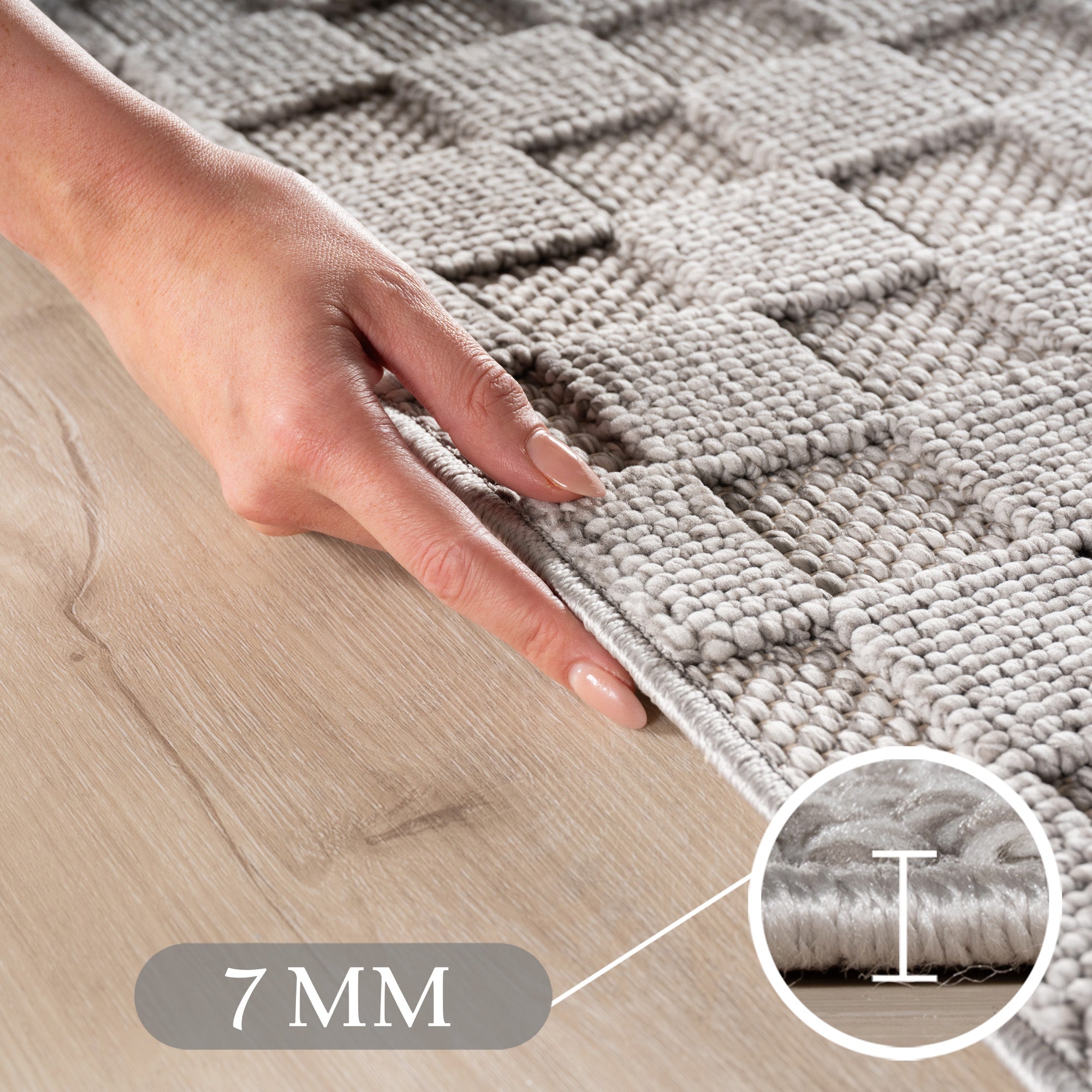 Carpettex Teppich Einfarbig Bouclé Karo Stil Pflegeleicht Wohnzimmer Esszimmer