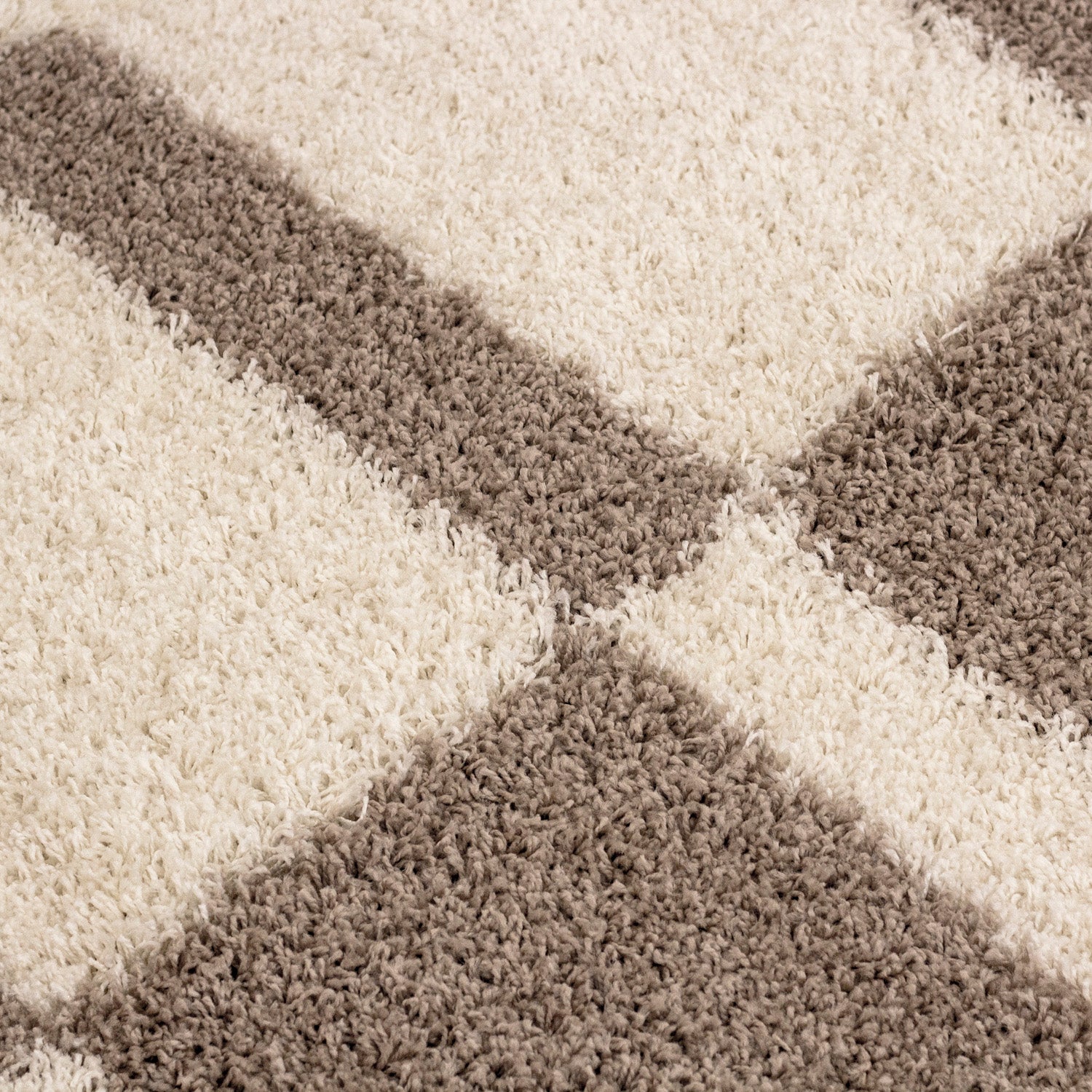 Designer Hochflor Teppich Modern Kariert Design Shaggy Teppich Wohnzimmer