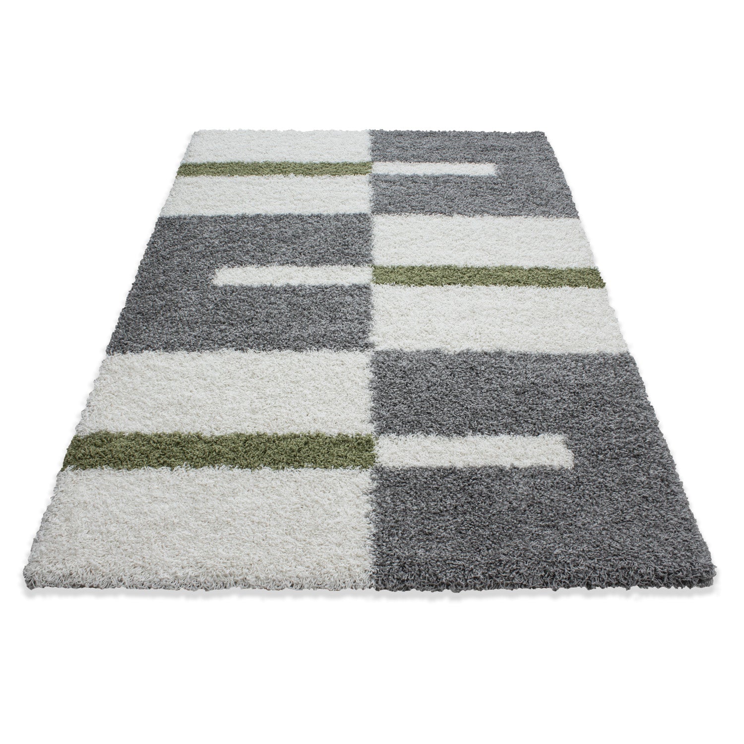 Designer Hochflor Teppich Modern Kariert Design Shaggy Teppich Wohnzimmer
