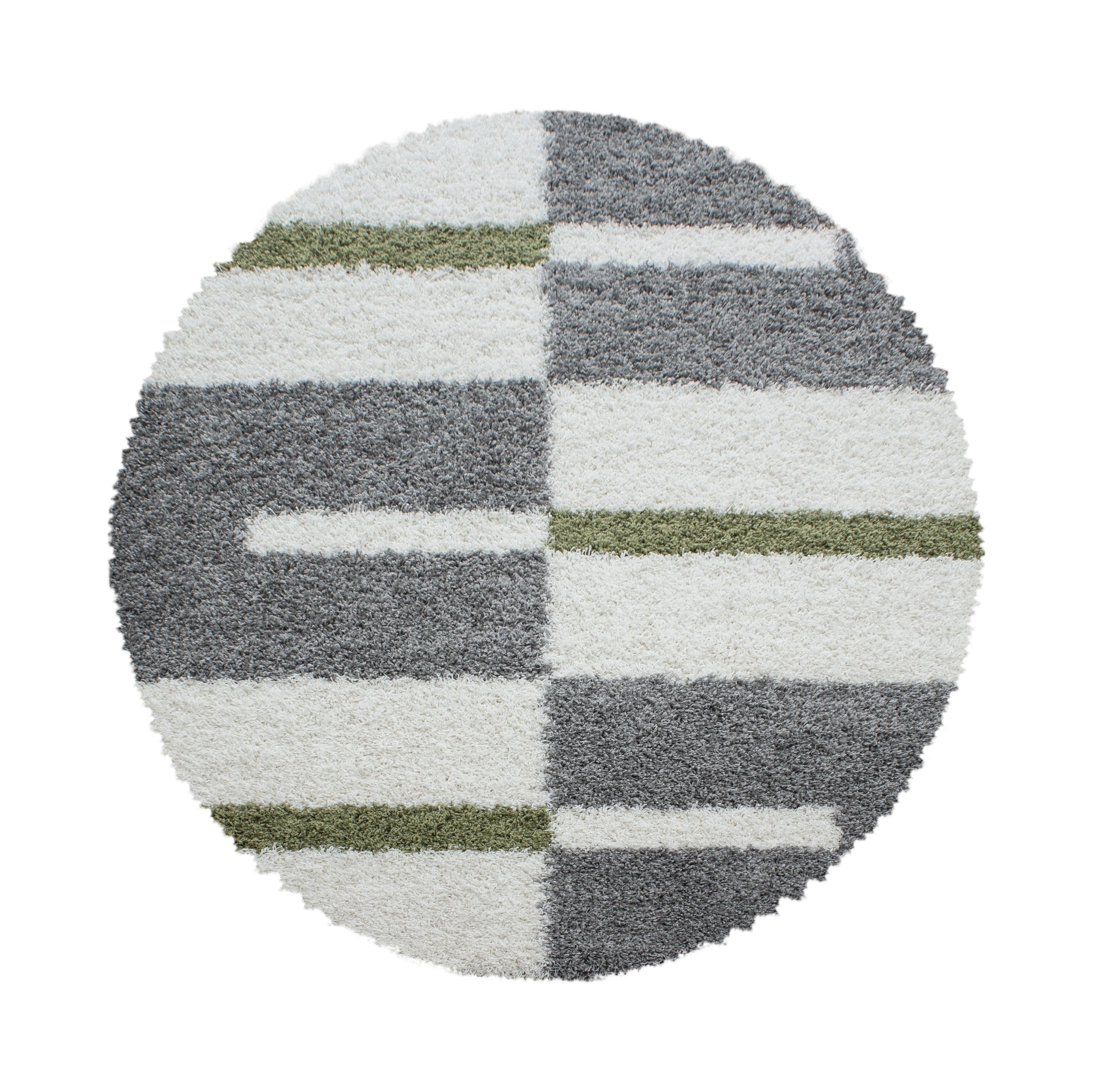 Designer Shaggy Rug Round Modern Checked Design Deep Pile Rug Living Room