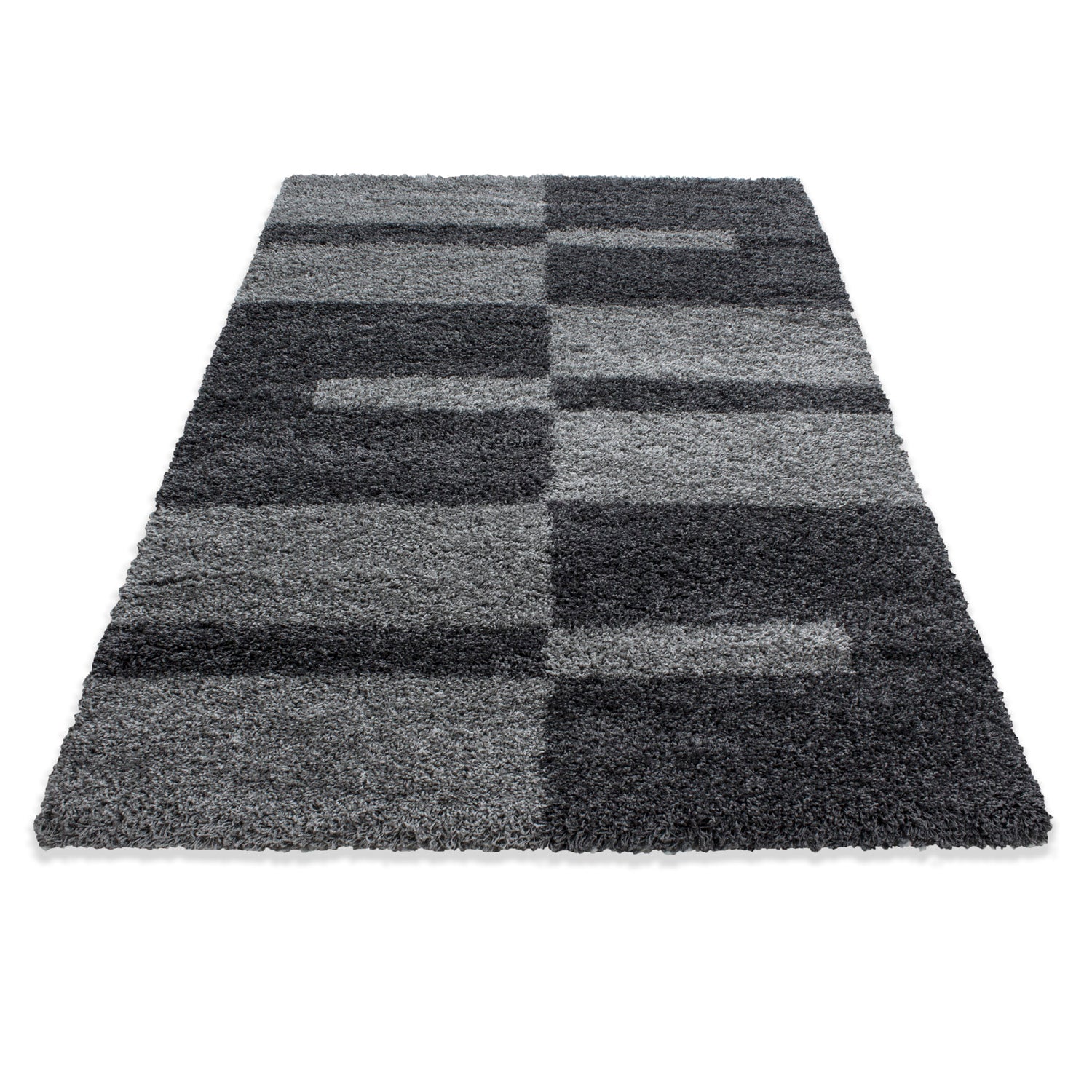 Designer Hochflor Teppich Modern Kariert Design Shaggy Teppich Wohnzimmer