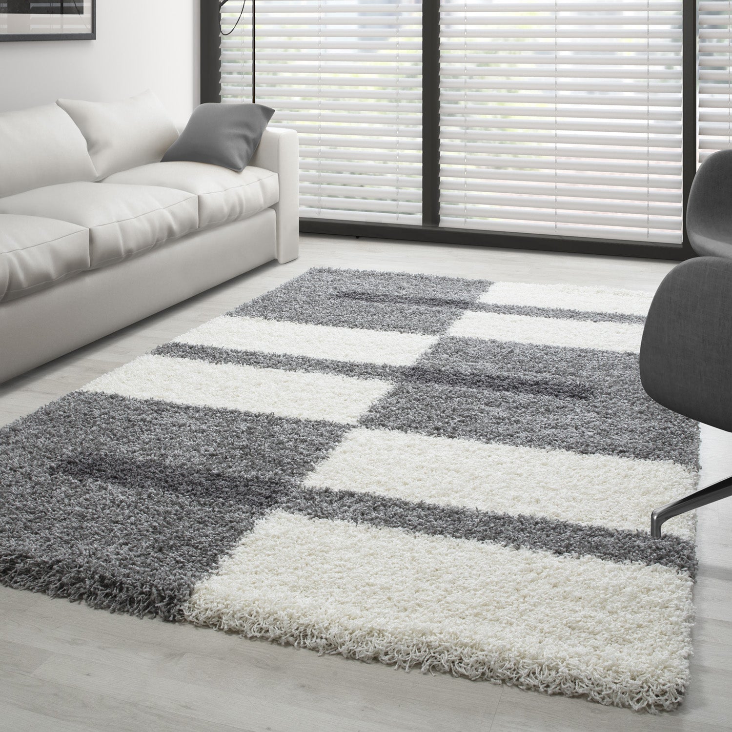Tapis Shaggy de styliste, Design moderne à carreaux, pour salon