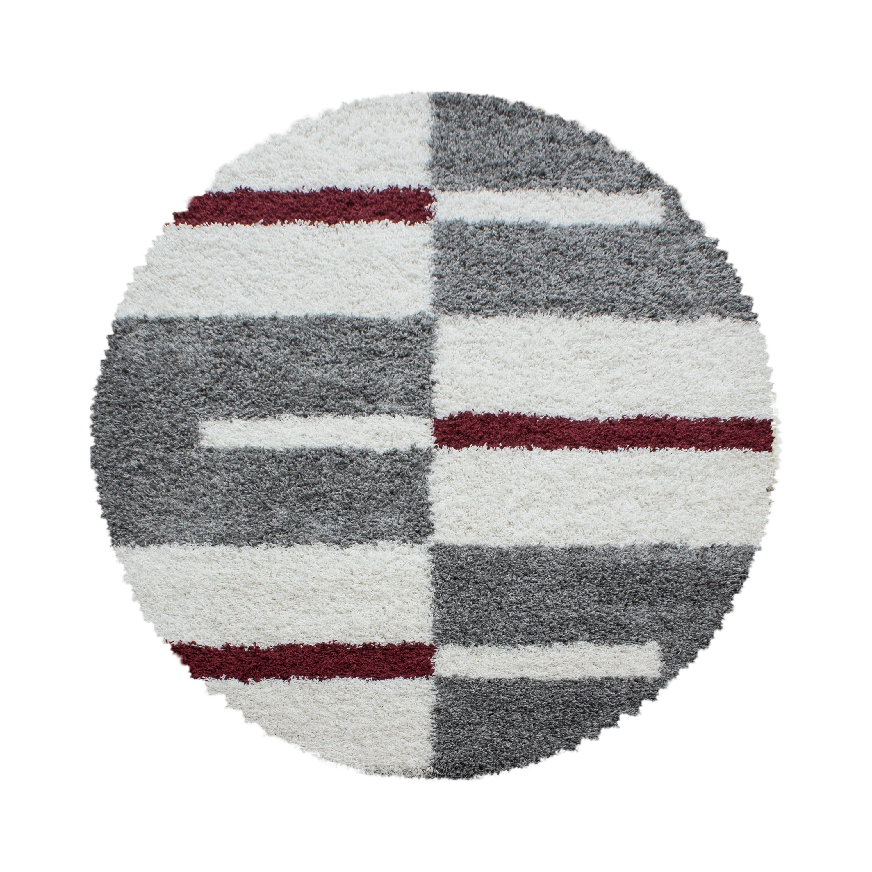 Designer Shaggy Rug Round Modern Checked Design Deep Pile Rug Living Room