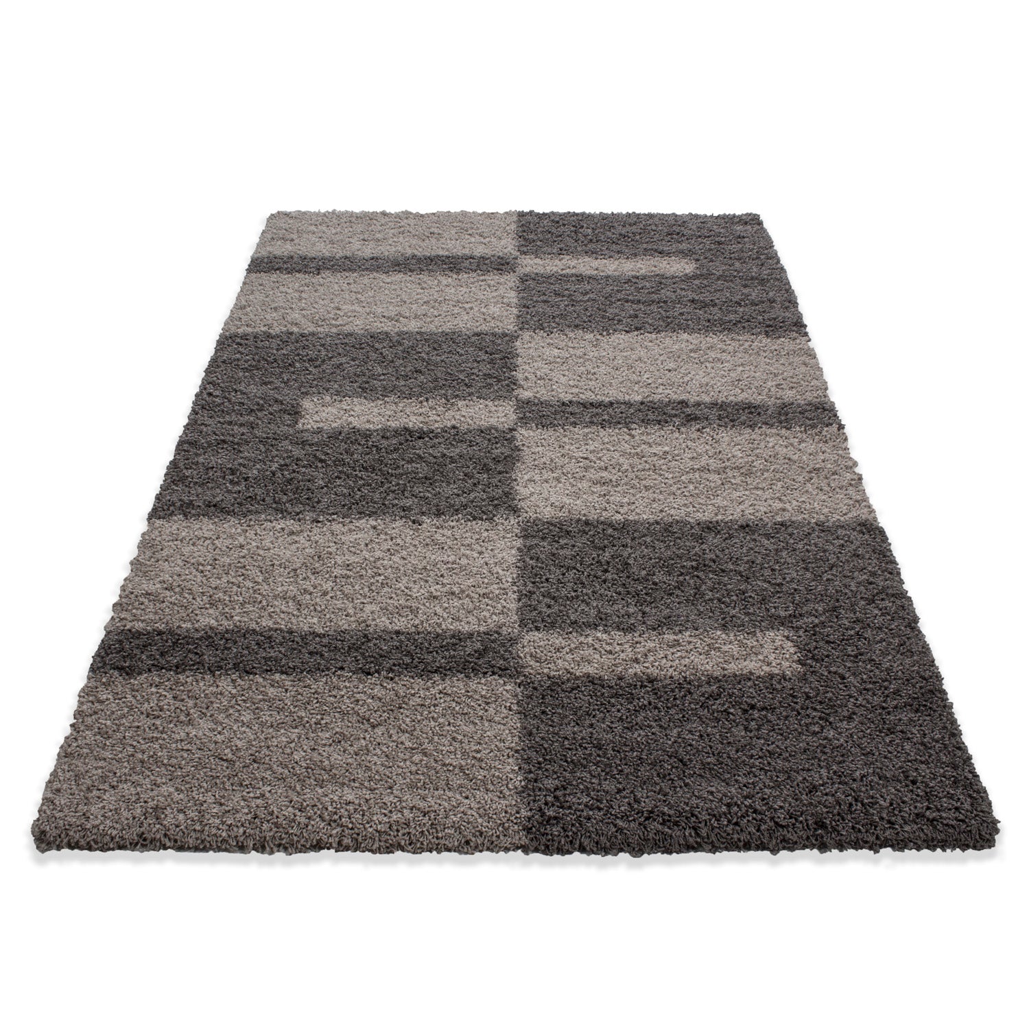 Designer Hochflor Teppich Modern Kariert Design Shaggy Teppich Wohnzimmer