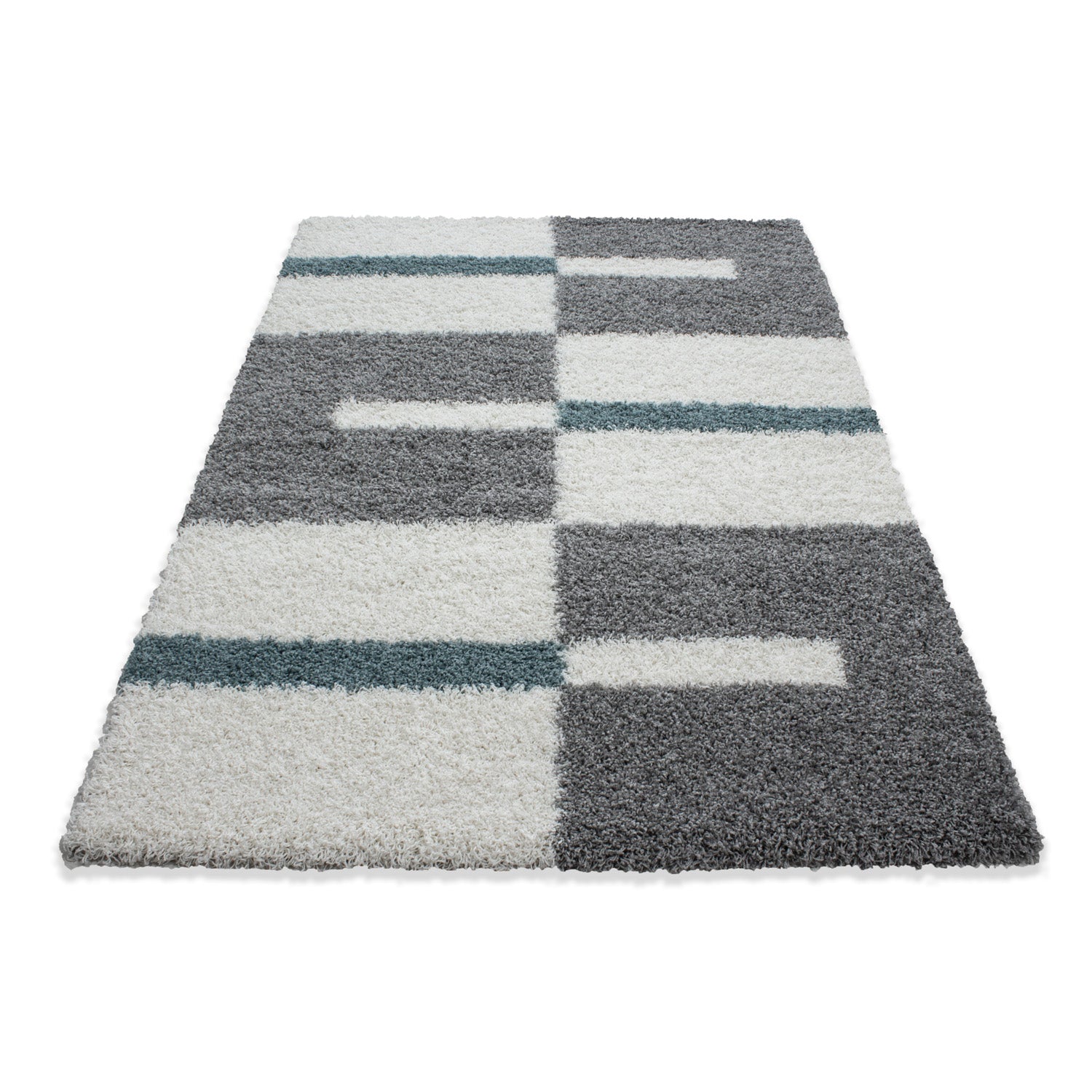 Designer Hochflor Teppich Modern Kariert Design Shaggy Teppich Wohnzimmer