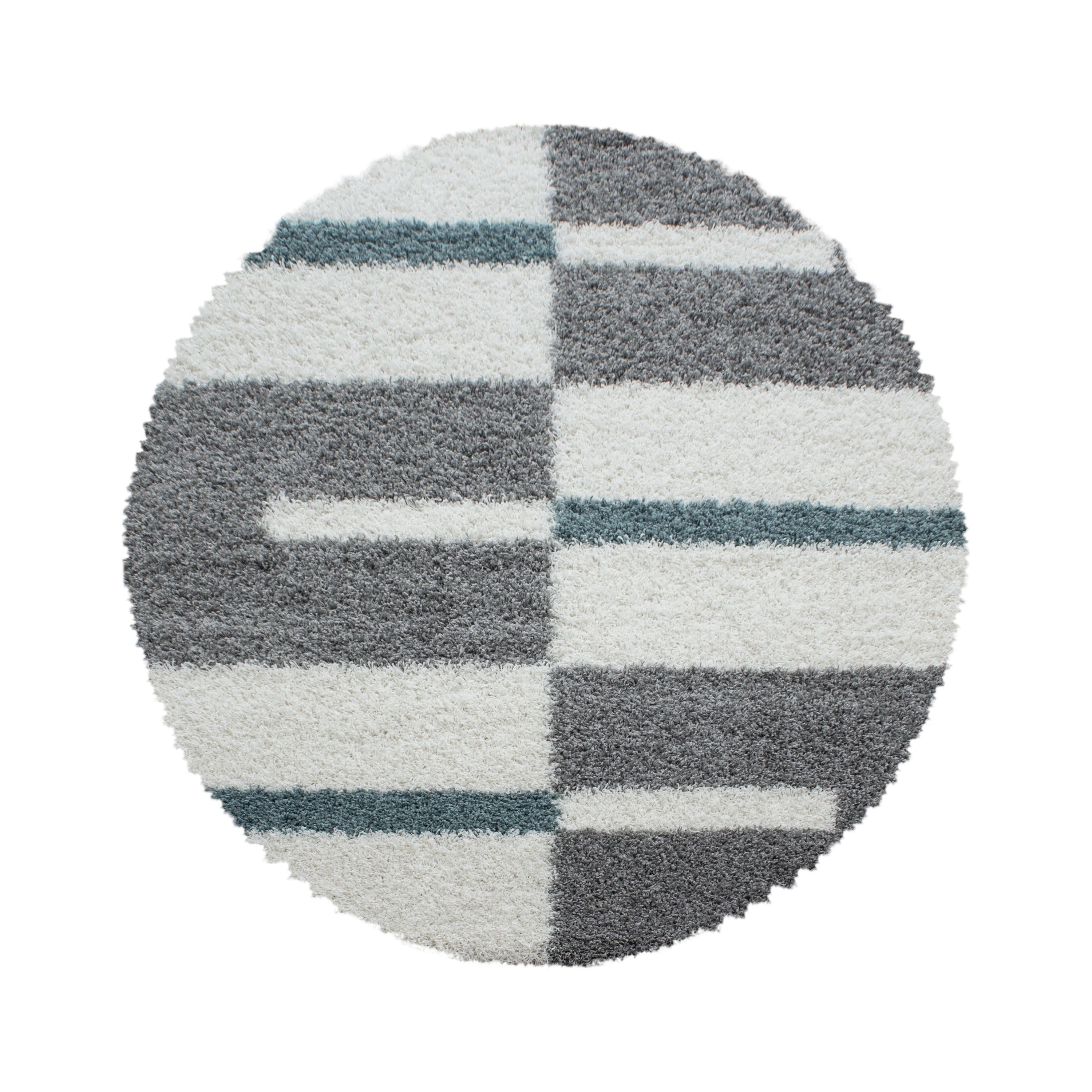 Designer Shaggy Rug Round Modern Checked Design Deep Pile Rug Living Room