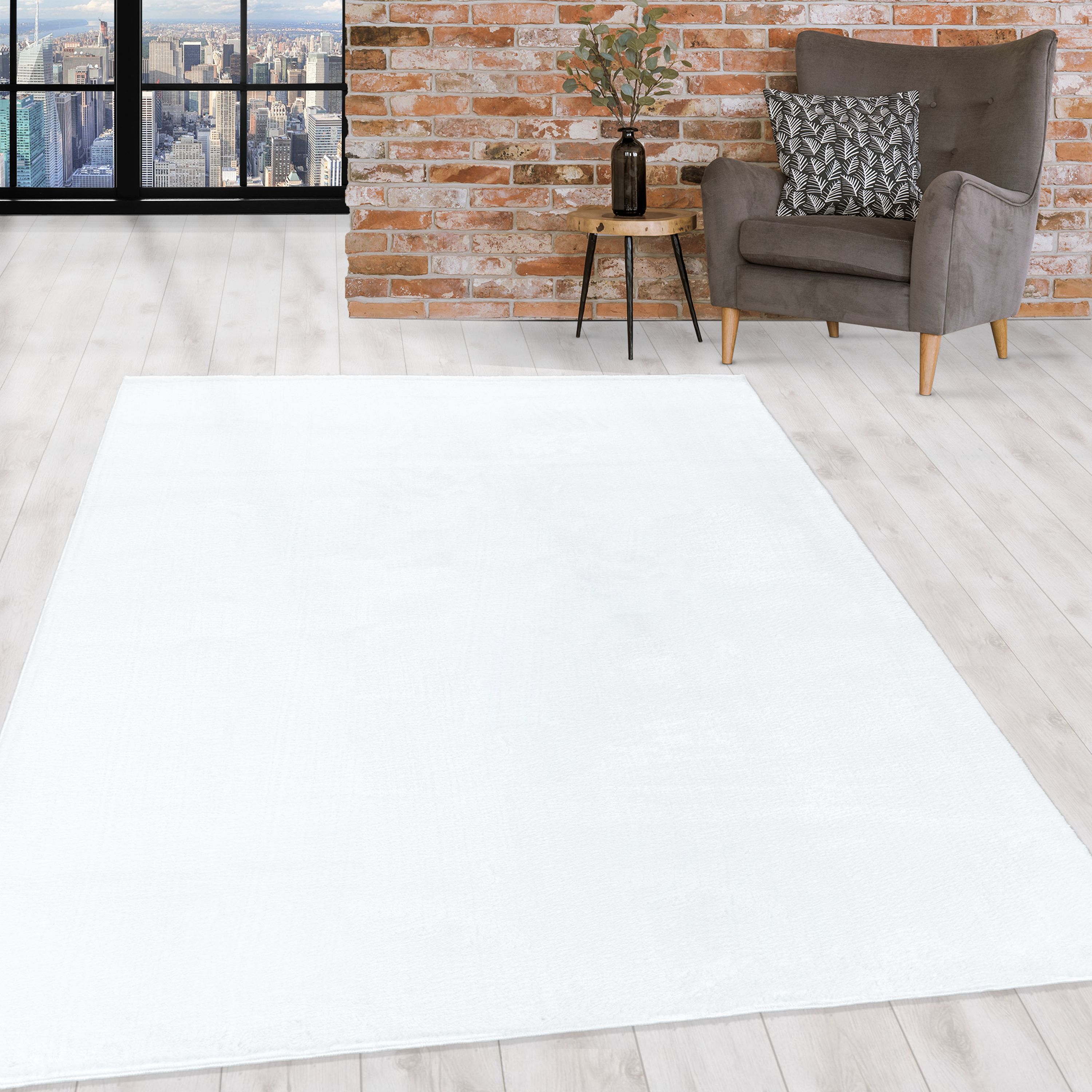 Waschbarer Teppich Wohnzimmer Einfarbig Kunstfell Hochflor Super Weich Felloptik