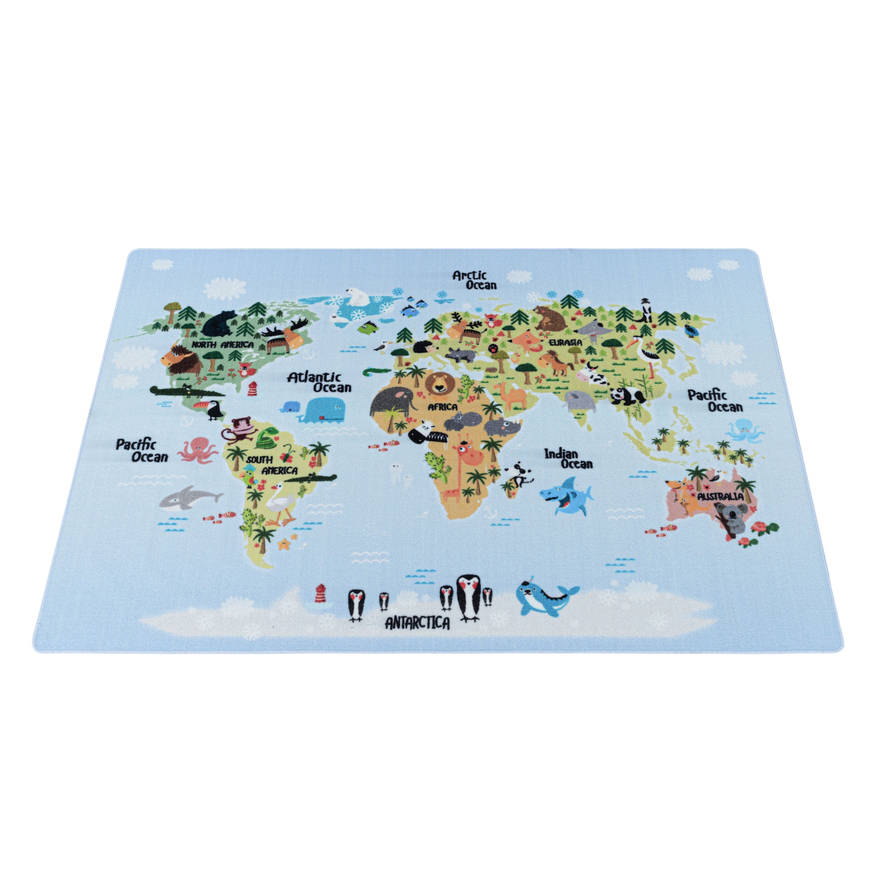 Tapis pour enfants garçons ou filles carte du monde tapis de jeu design animal antidérapant