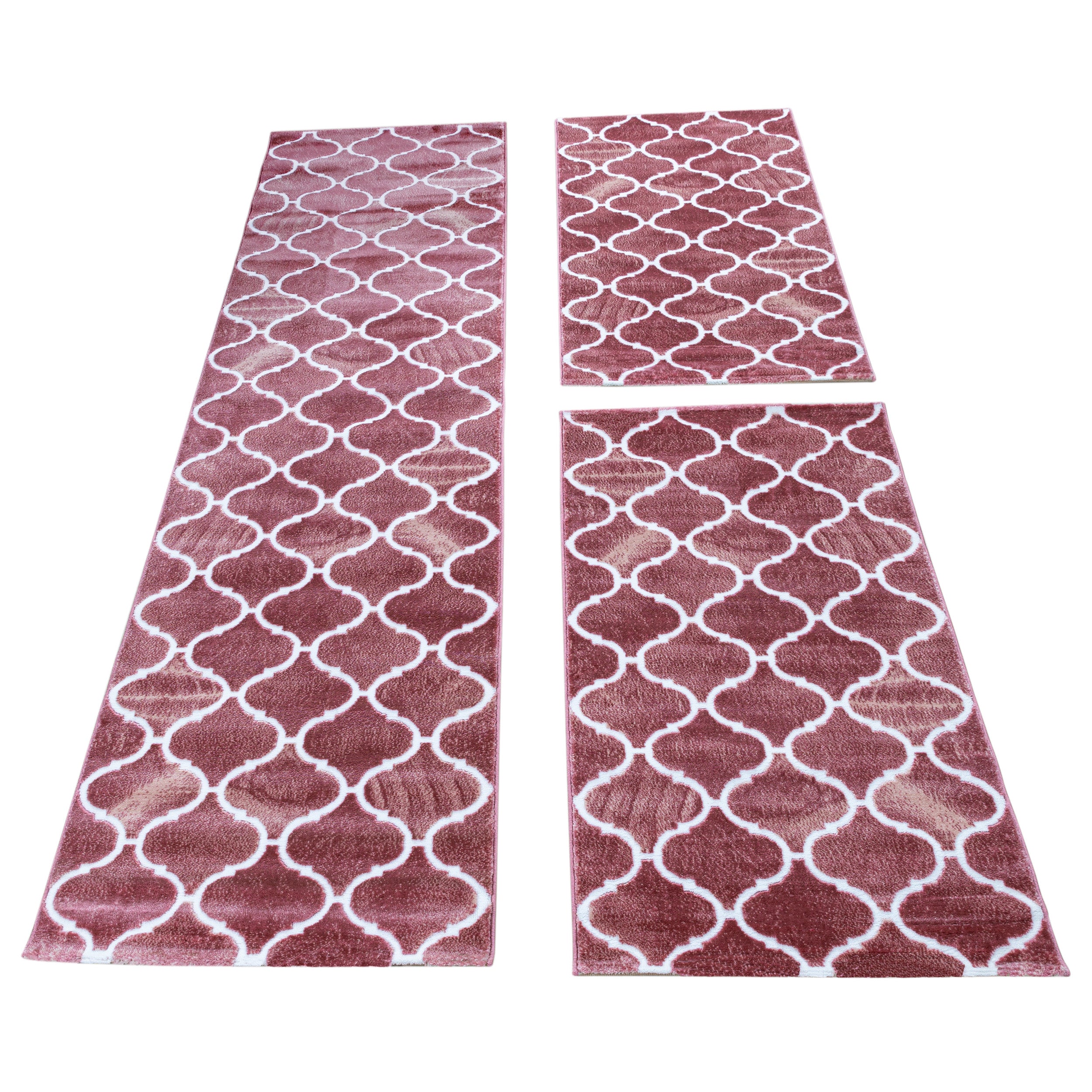 Bettumrandung Teppich Modern Skandinavischer Stil 3 teilig Läuferset Rose Weiß