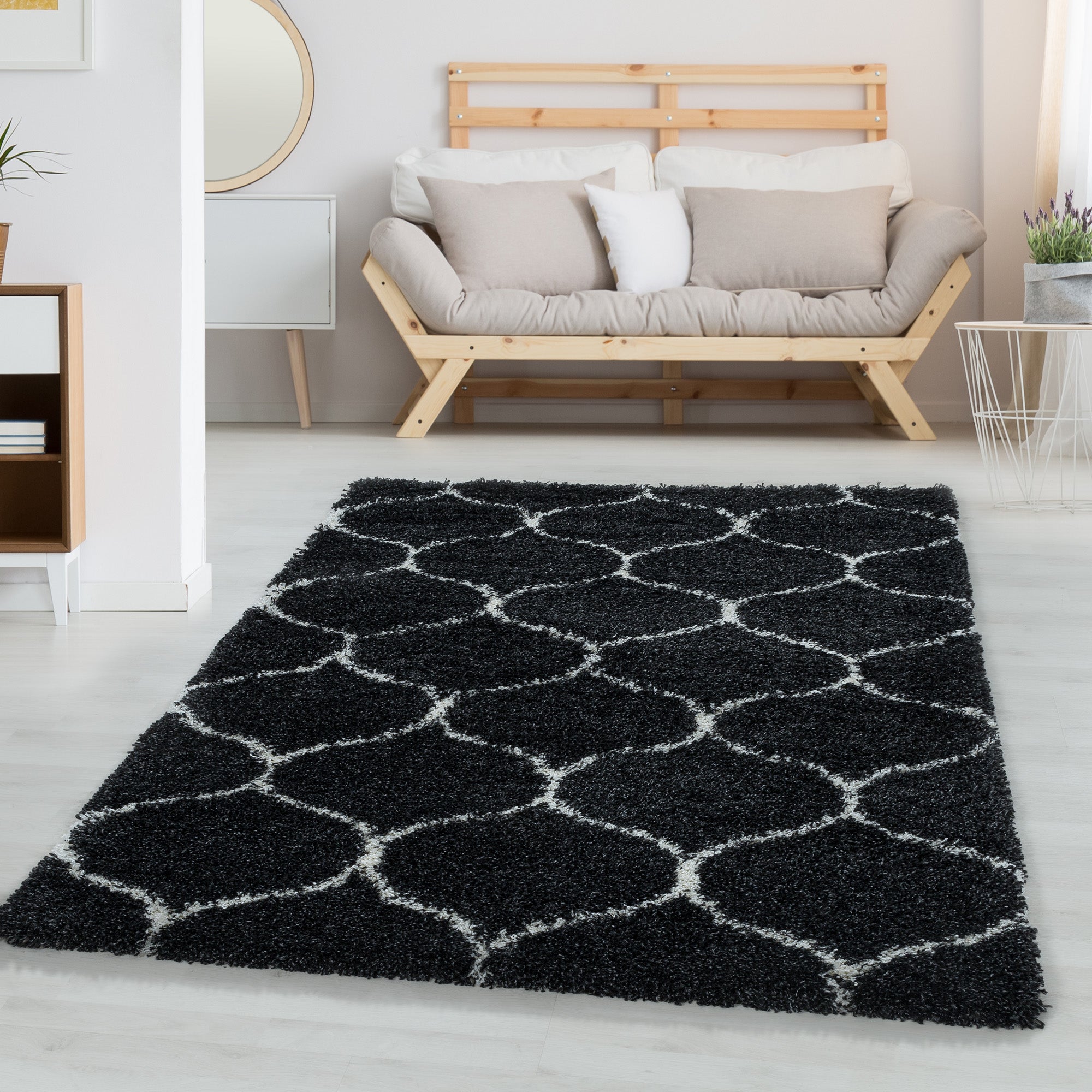 Tapis salon poils longs shaggy design scandinave poils longs moelleux doux