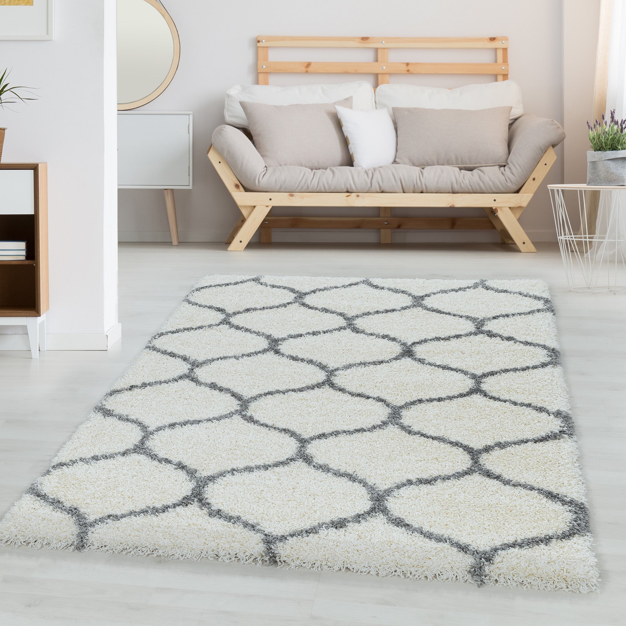 Tapis salon poils longs shaggy design scandinave poils longs moelleux doux