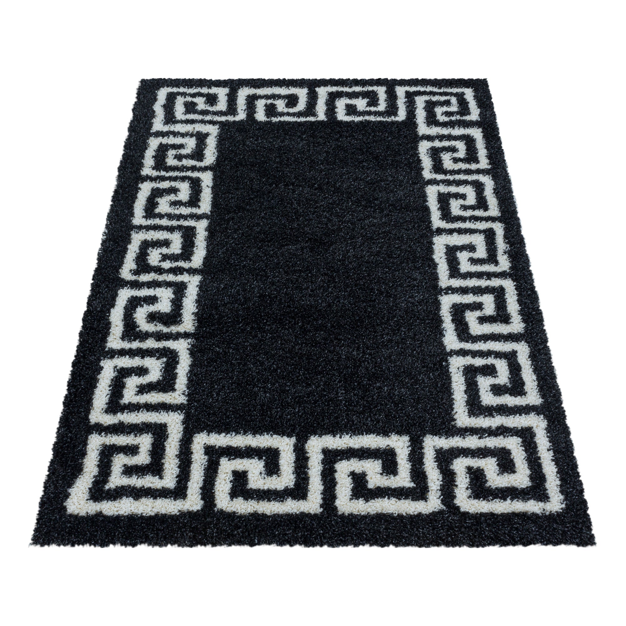 Tapis à poils longs pour salon, Design méandre, moderne, à poils longs, doux