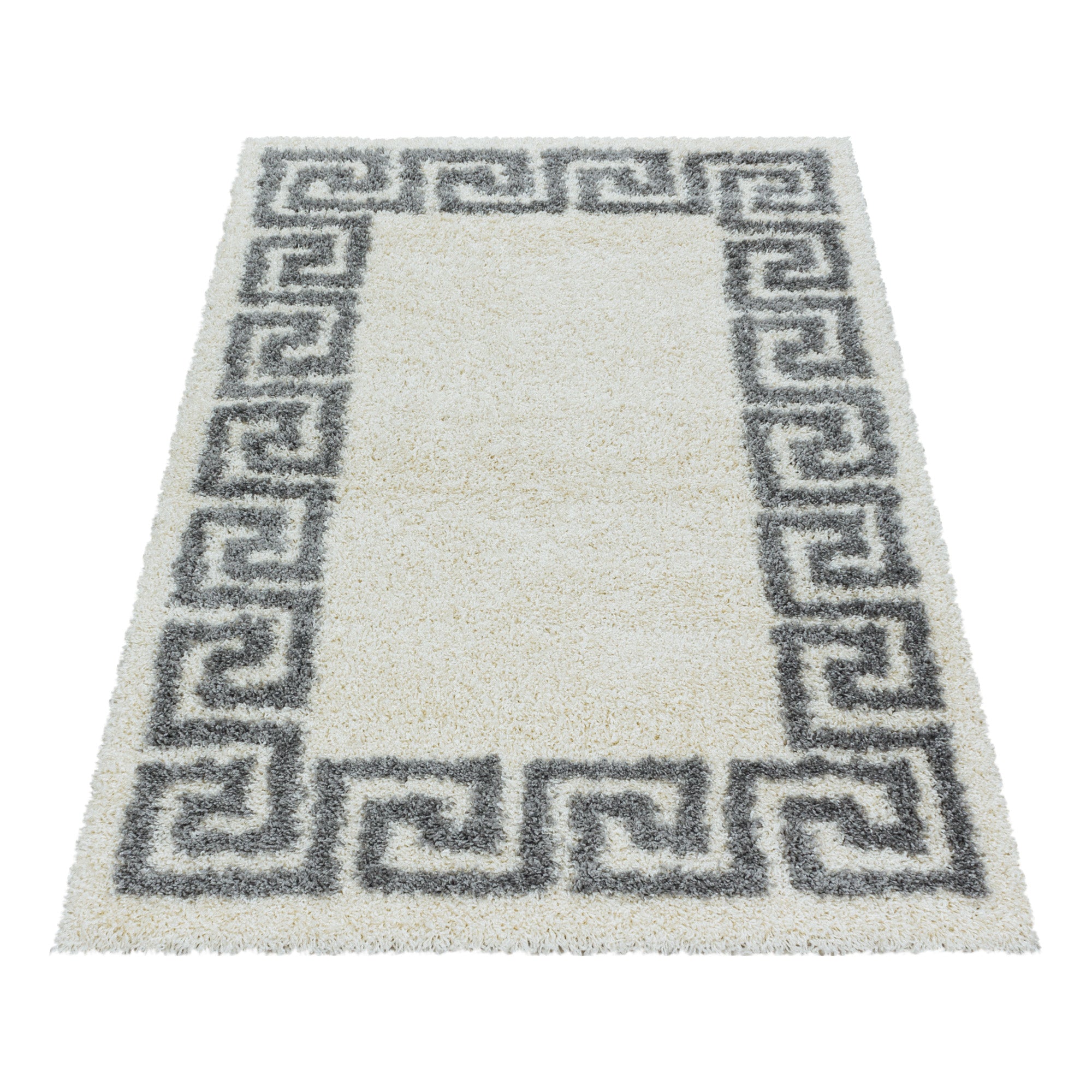 Designer Hochflor Teppich Wohnzimmer Mäander-Design Langflor Shaggy Teppich