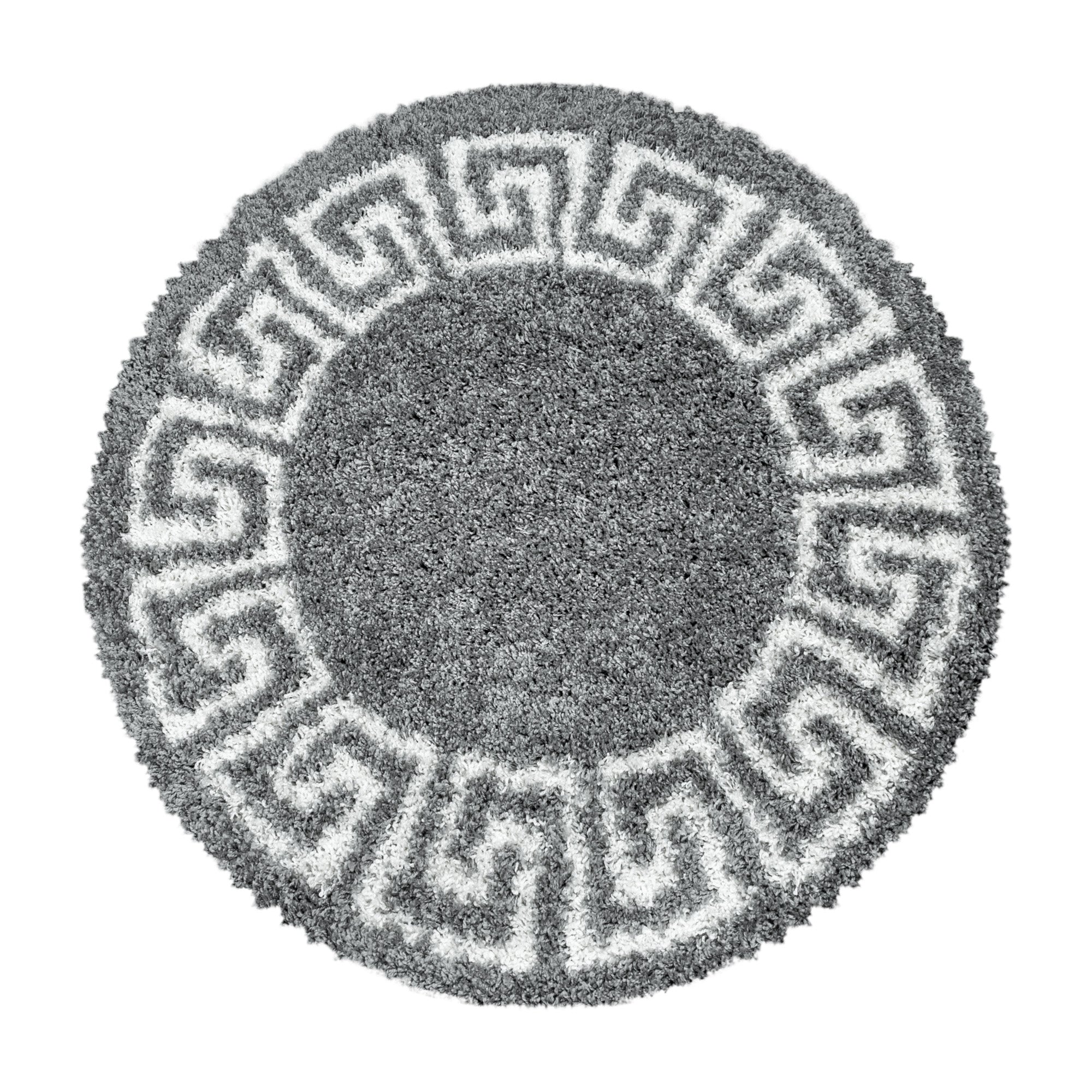 Designer Hochflor Teppich Wohnzimmer Mäander-Design Langflor Shaggy Teppich
