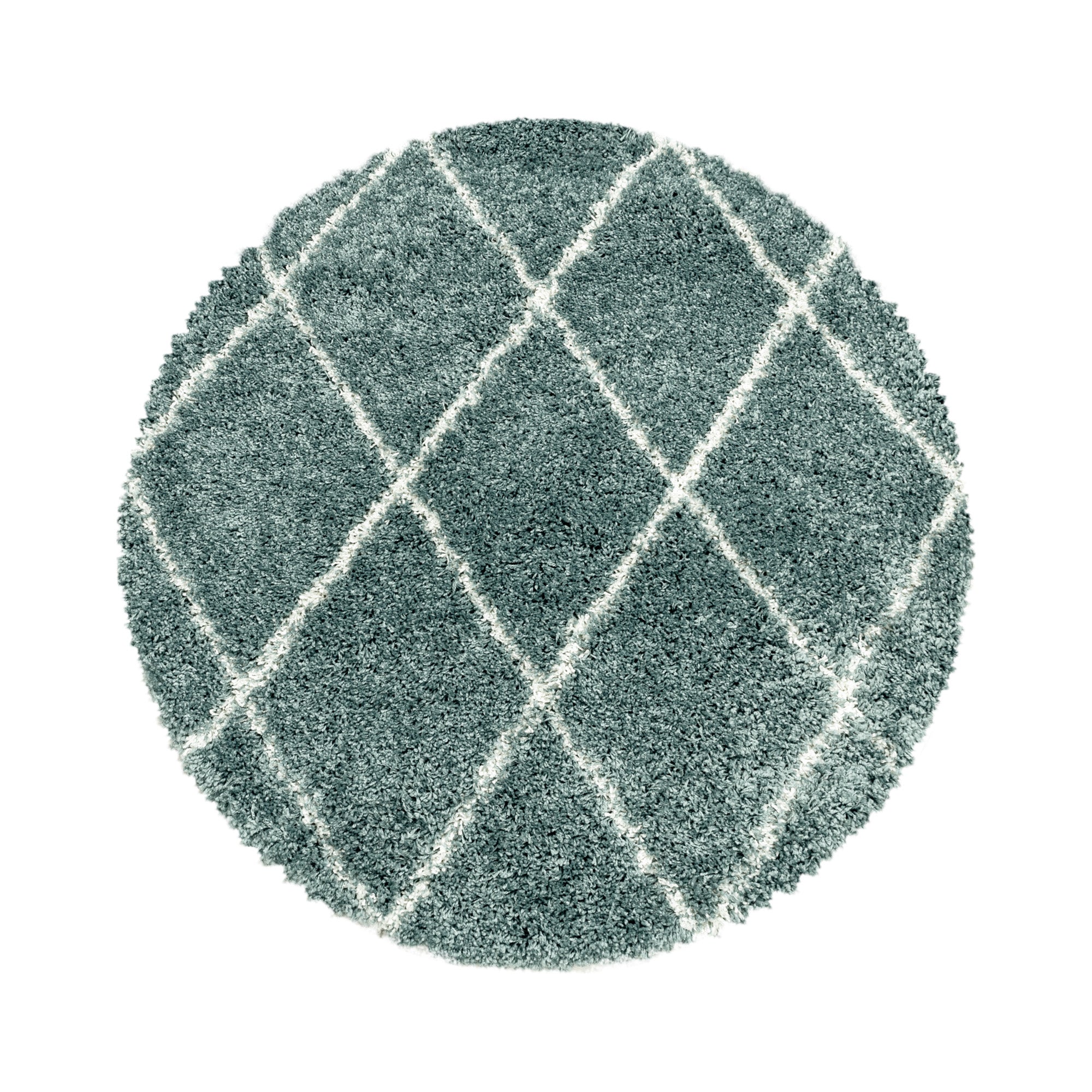 Runder Hochflor Teppich Skandinavische Rauten Design Shaggy Teppich Wohnzimmer