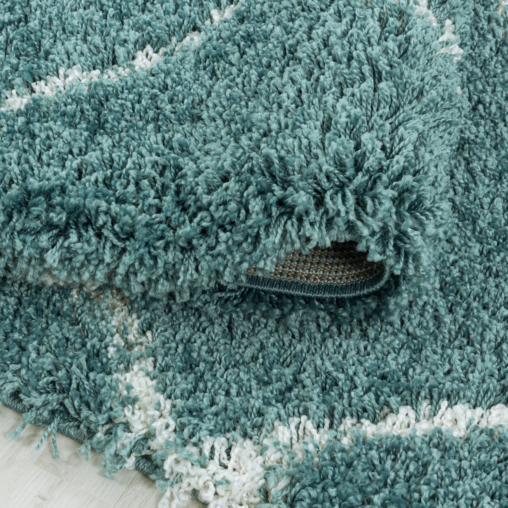 Runder Hochflor Teppich Skandinavische Rauten Design Shaggy Teppich Wohnzimmer