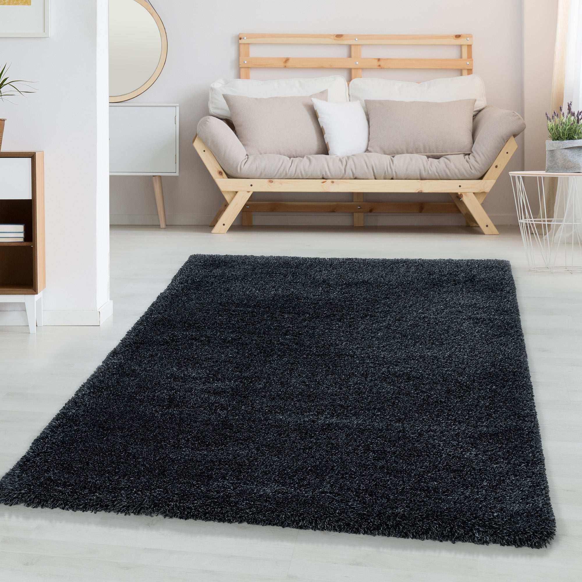 Tapis de salon Shaggy moderne à poils longs, uni, aspect fourrure douce