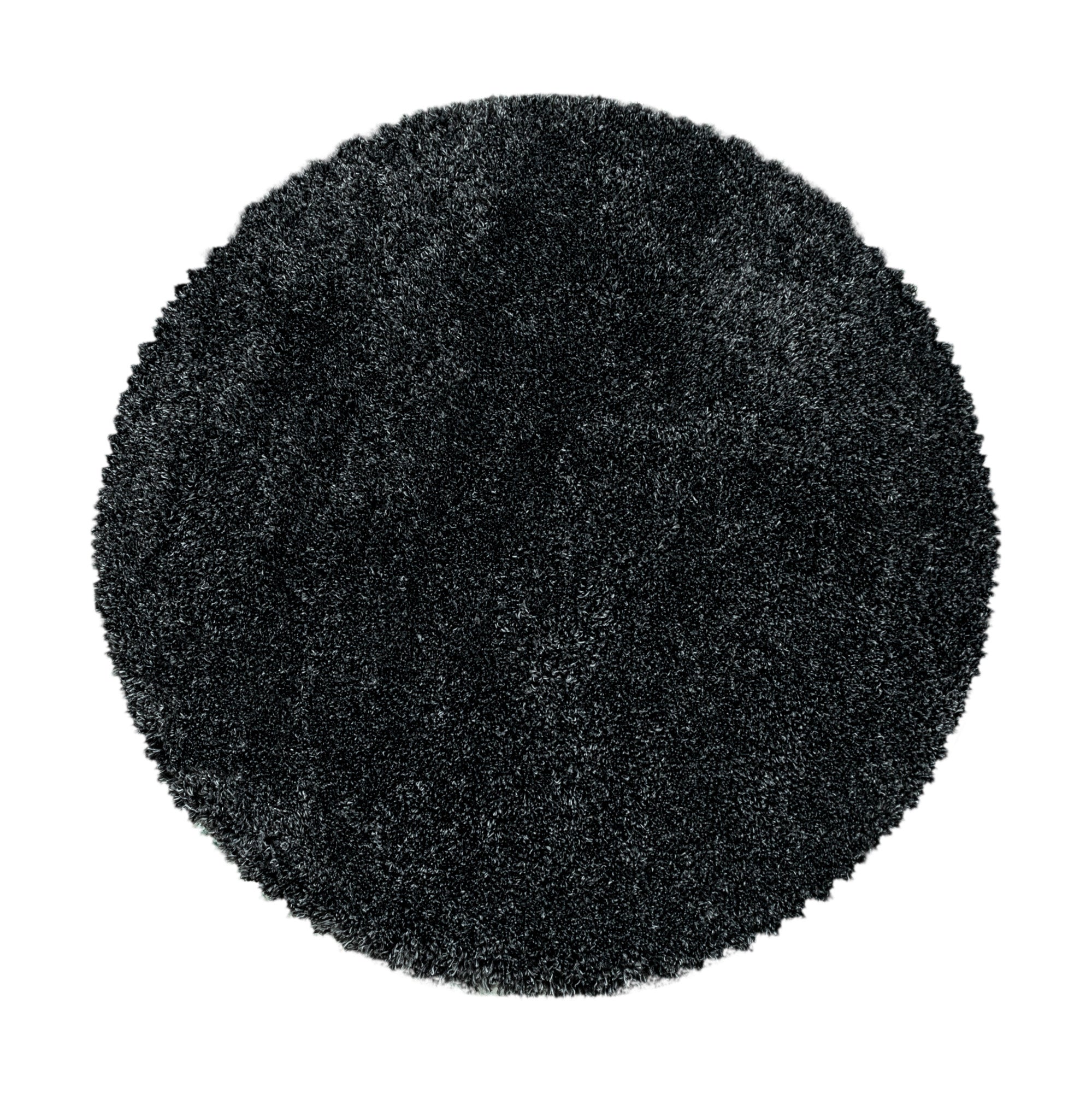 Round deep pile rug for living room, modern, long pile, plain, soft fur look