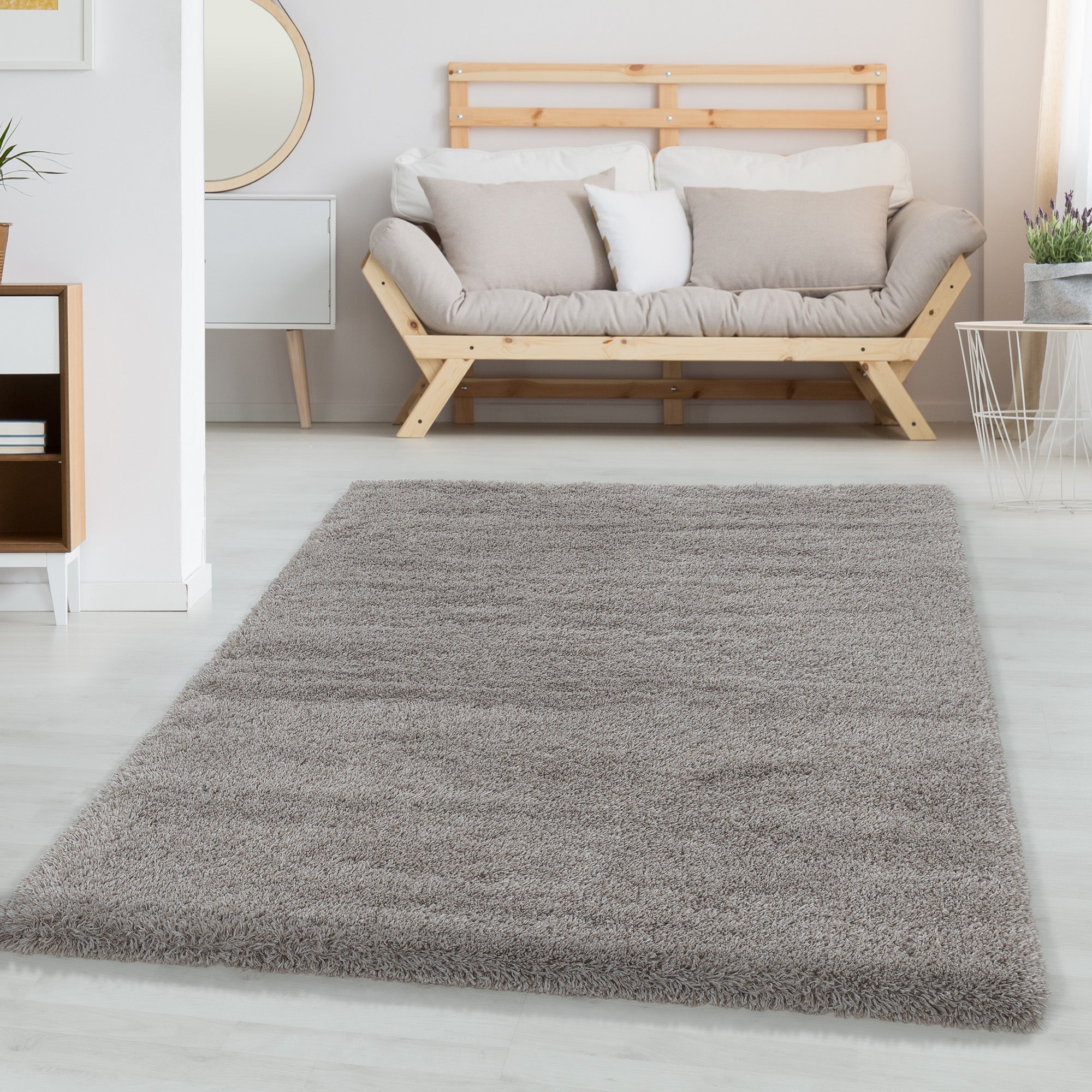 Tapis de salon Shaggy moderne à poils longs, uni, aspect fourrure douce