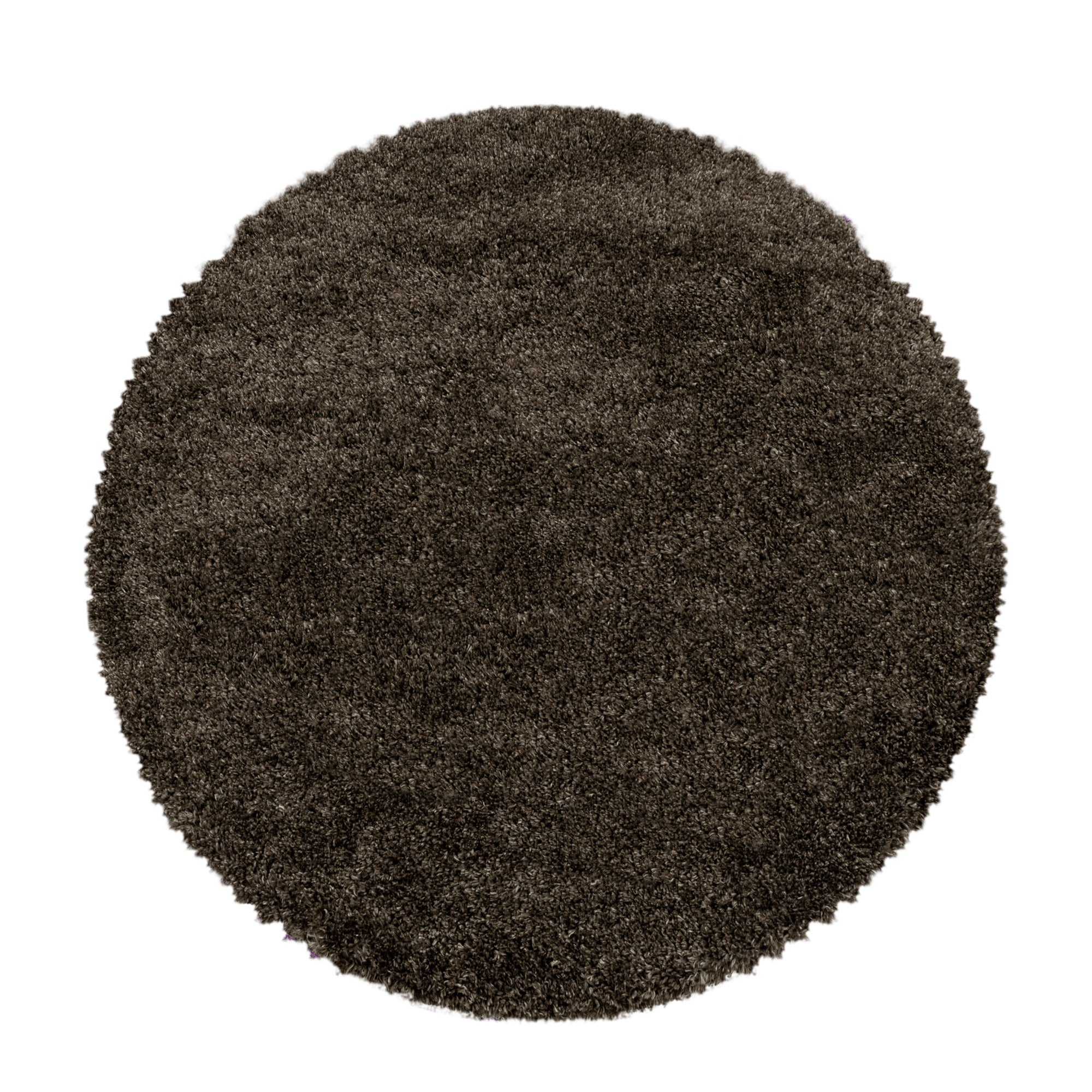 Round deep pile rug for living room, modern, long pile, plain, soft fur look