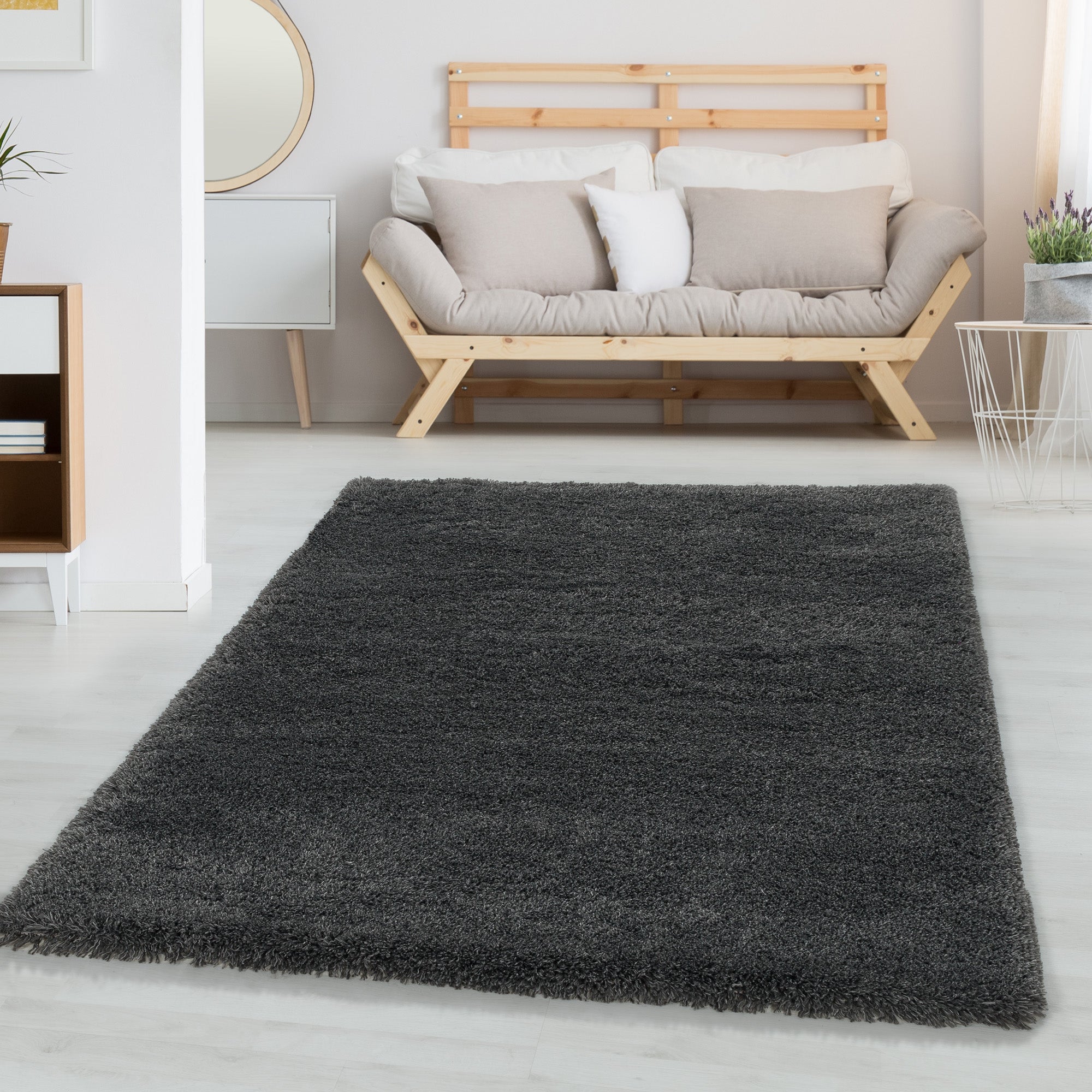 Tapis de salon Shaggy moderne à poils longs, uni, aspect fourrure douce