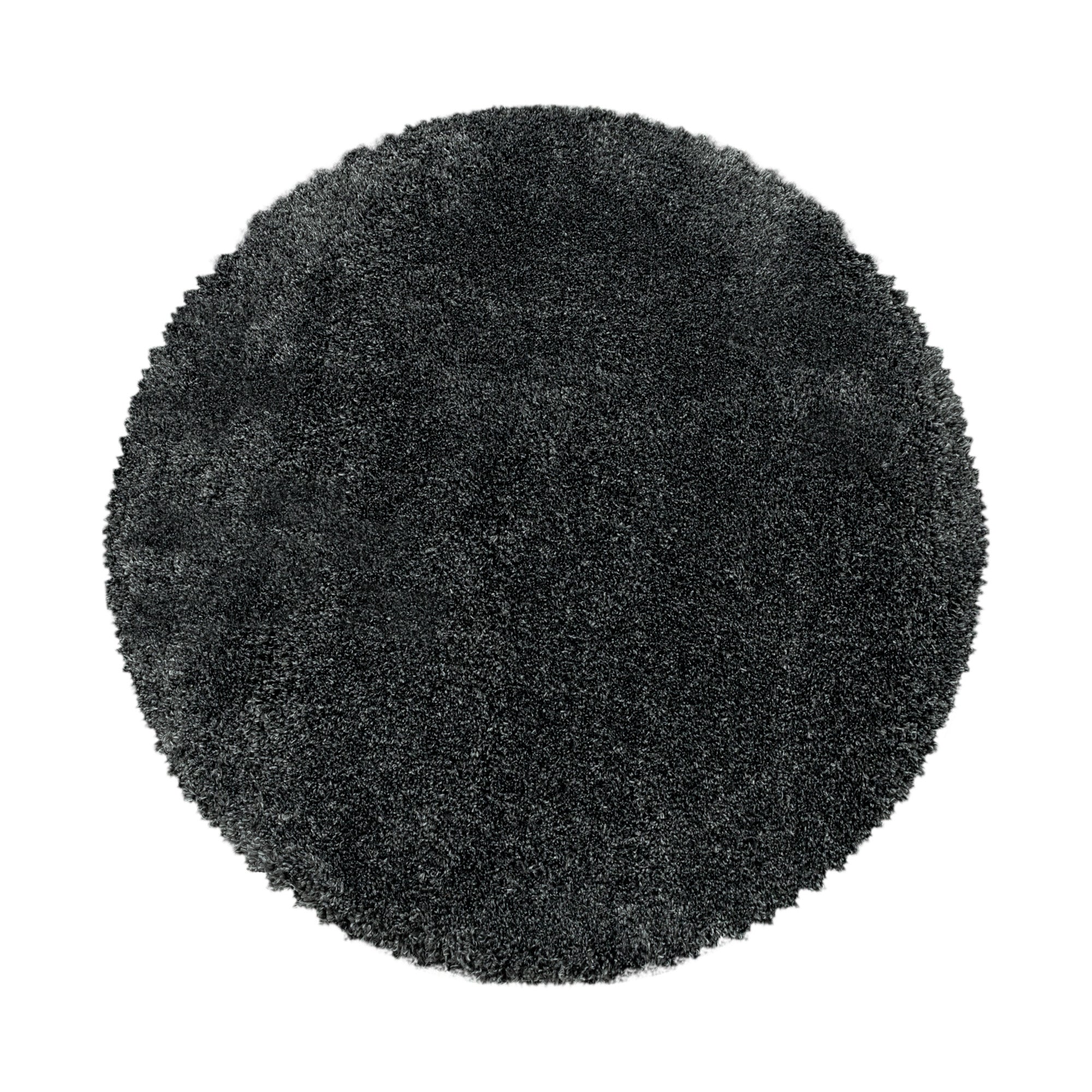 Round deep pile rug for living room, modern, long pile, plain, soft fur look