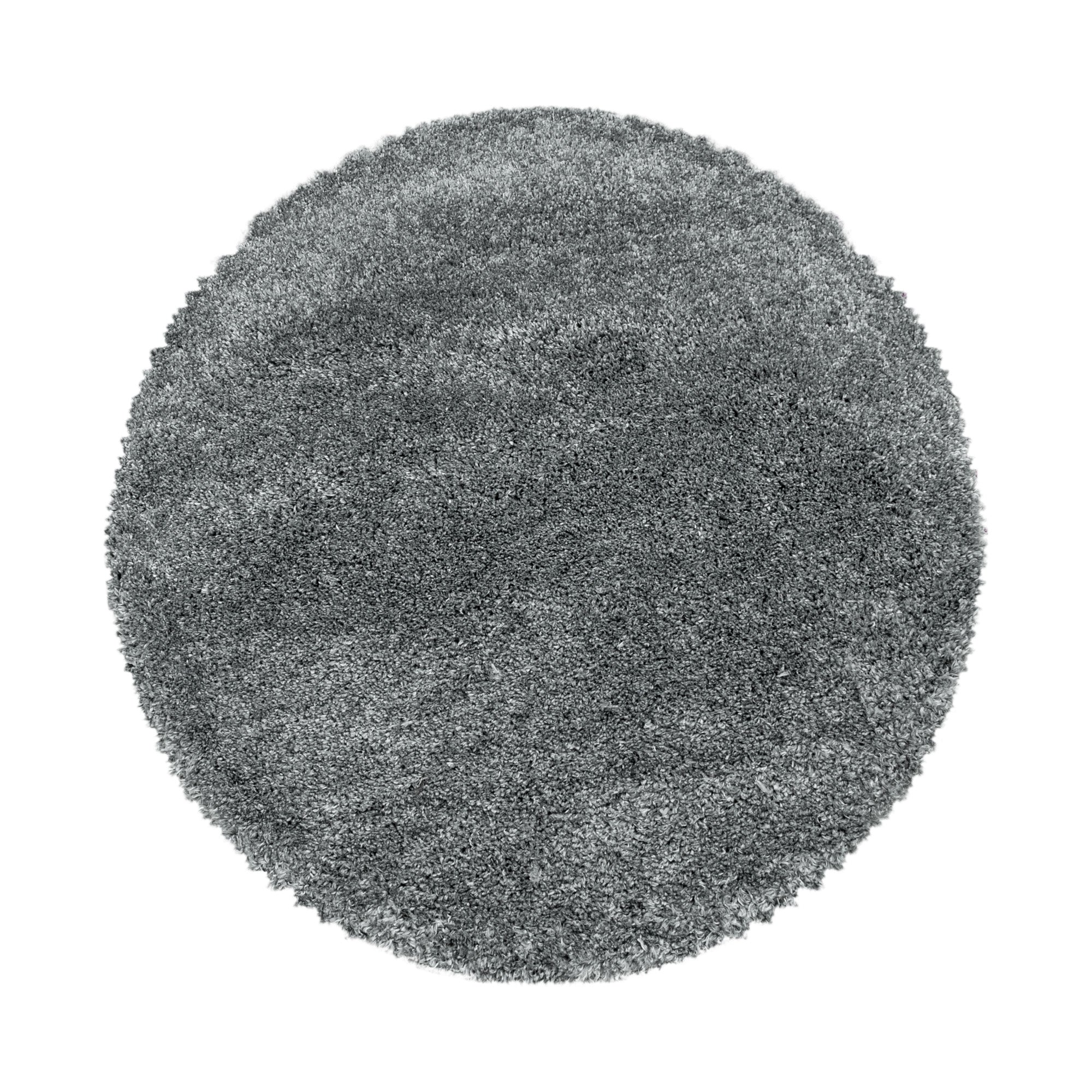 Round deep pile rug for living room, modern, long pile, plain, soft fur look