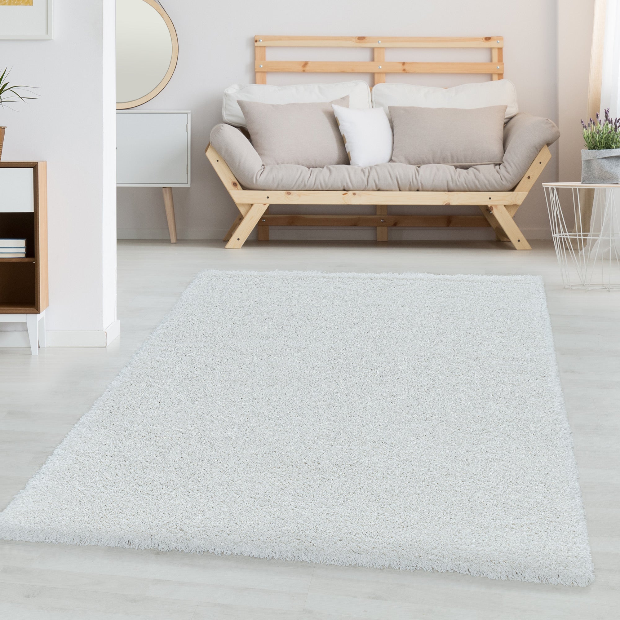 Tapis de salon Shaggy moderne à poils longs, uni, aspect fourrure douce