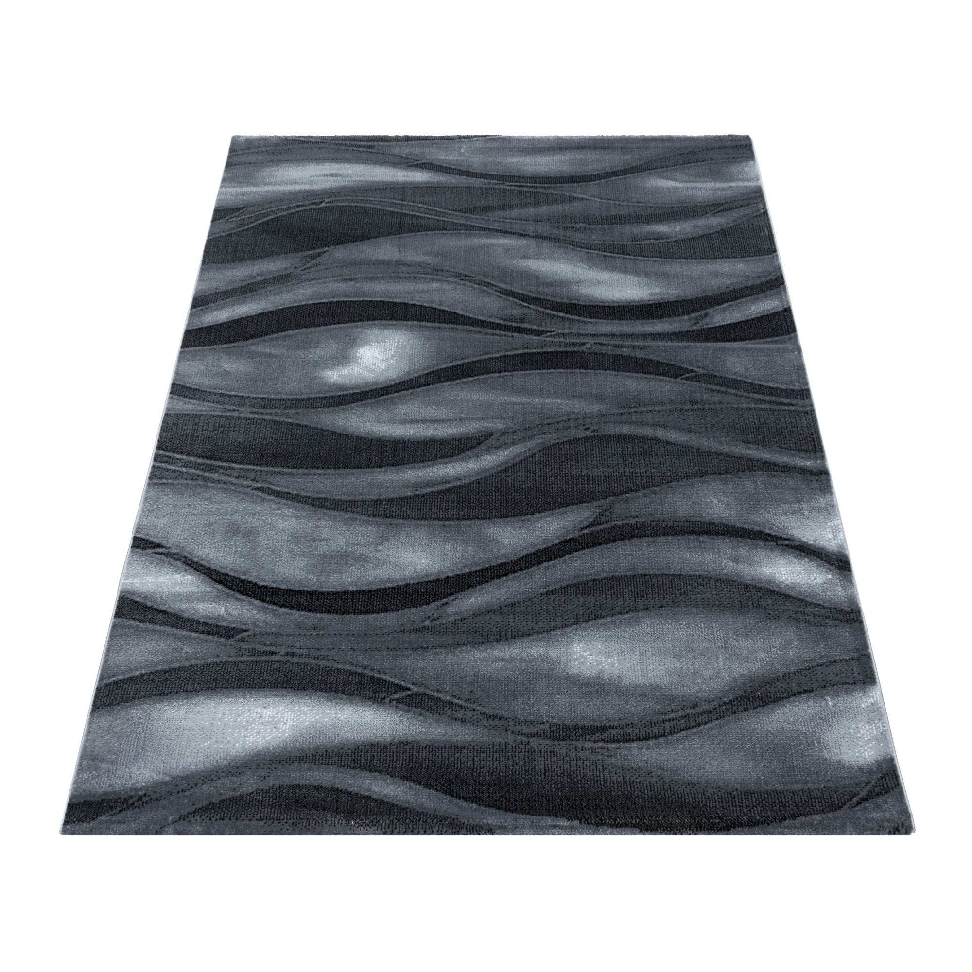 Kurzflor Teppich Wellen Design Teppich Schwarz Modern Stil Teppich Wohnzimmer