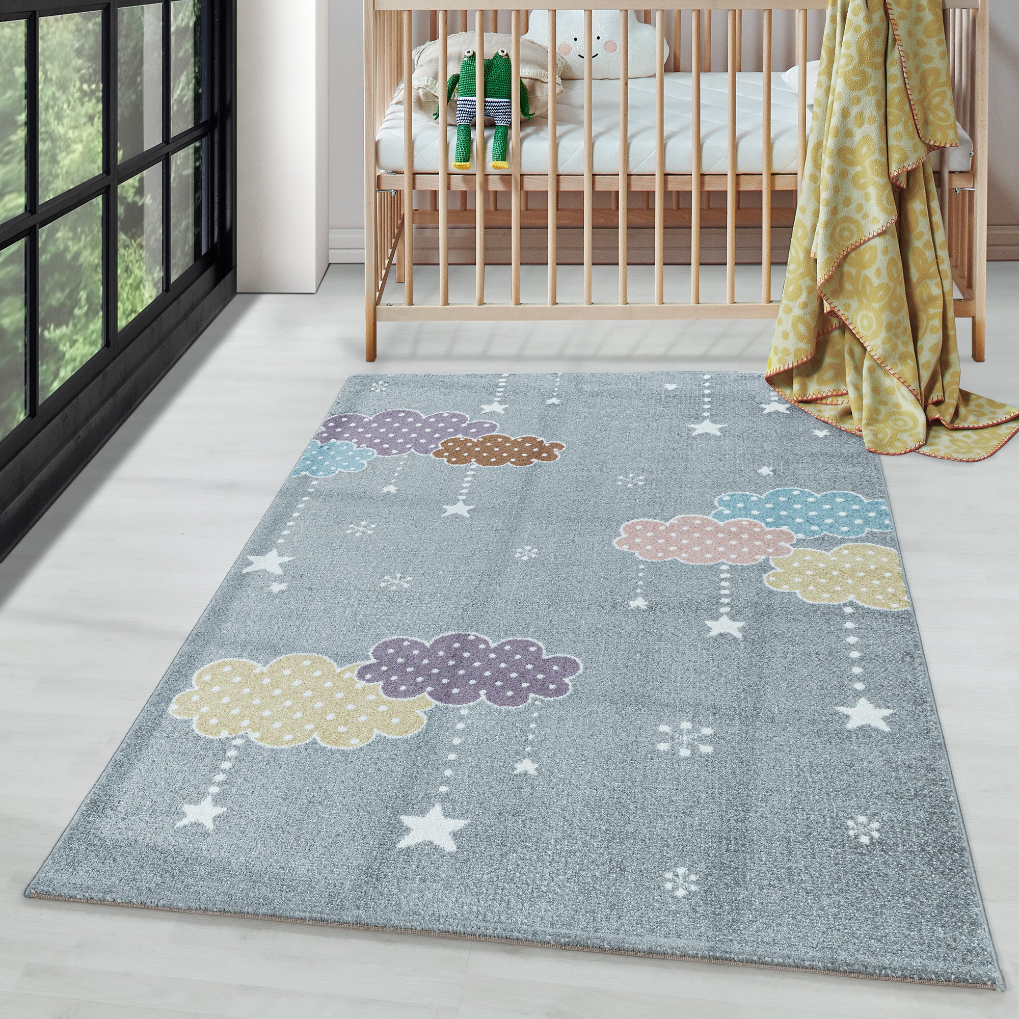 Kinderteppich Mond- und Stern Design Pflegeleicht Teppich Kinderzimmer