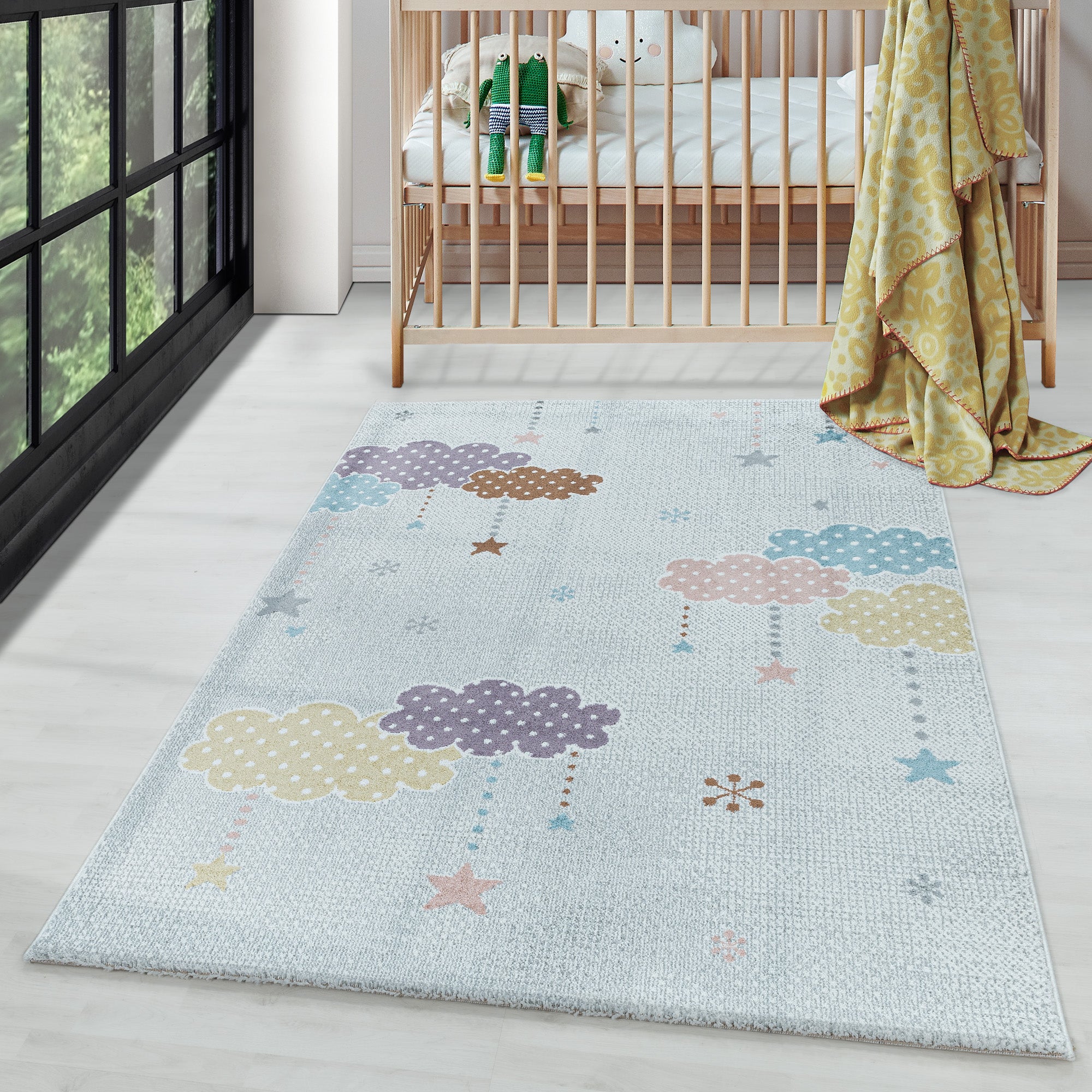 Kinderteppich Mond- und Stern Design Pflegeleicht Teppich Kinderzimmer