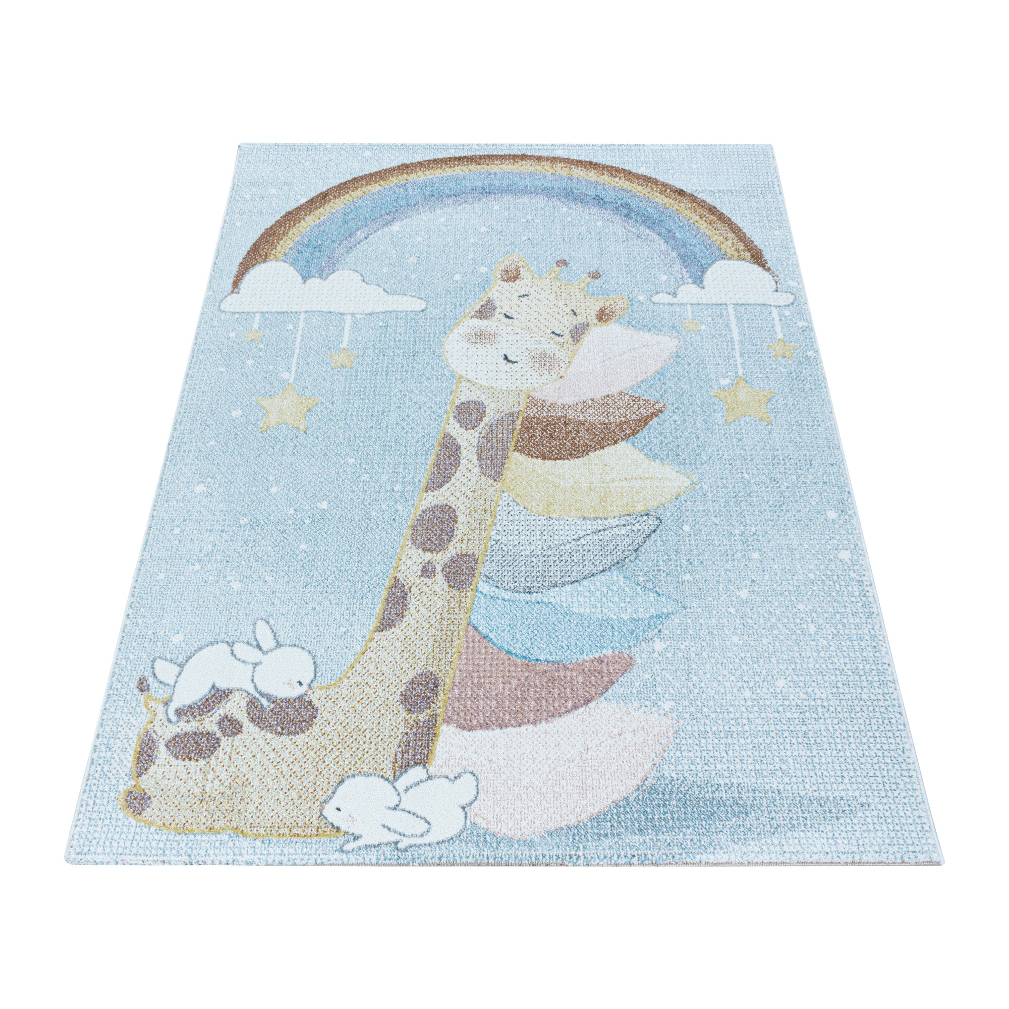 Kinderteppich Giraffe-Design Blau Pflegeleicht Teppich Kinderzimmer