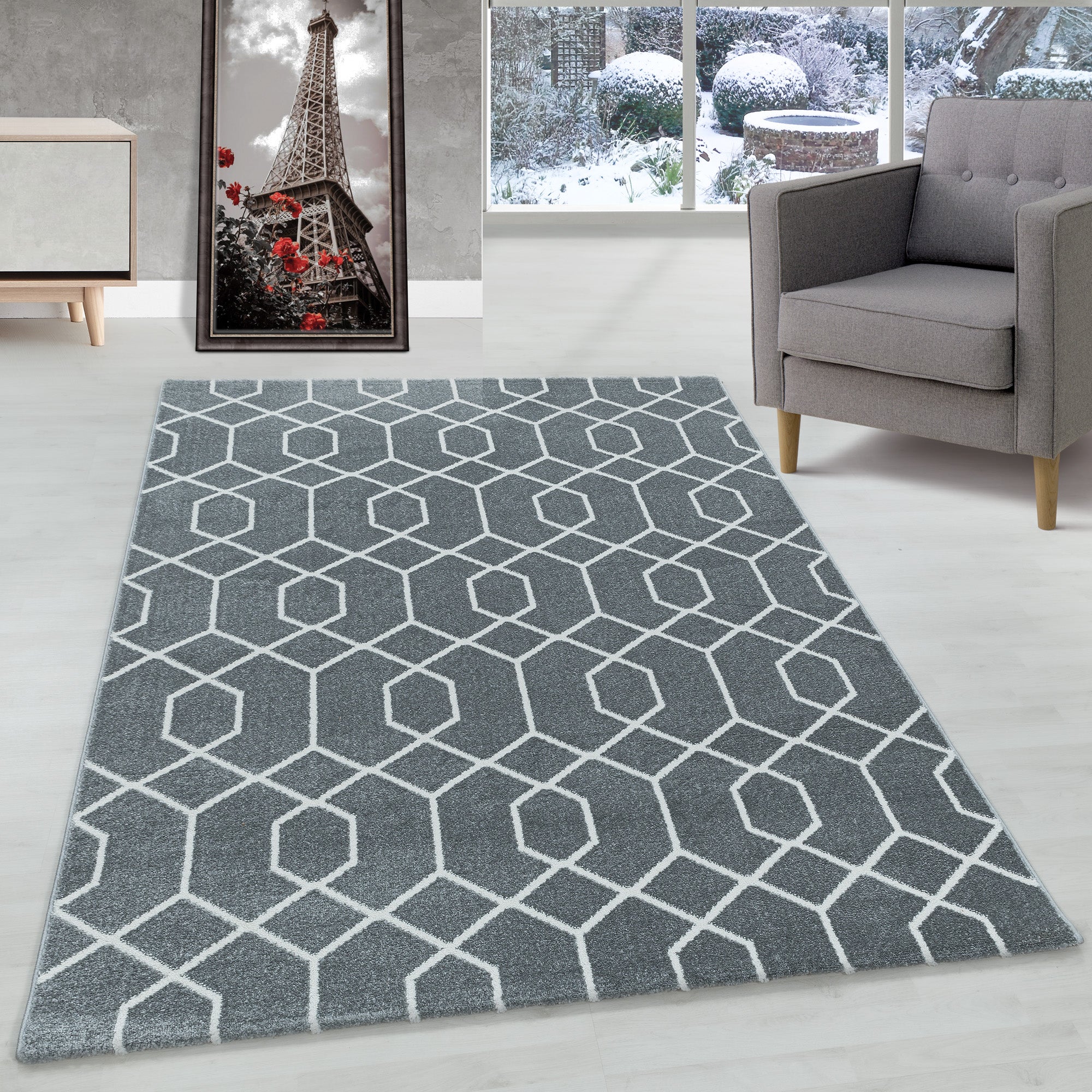 Designer Kurzflor Teppich Geometrisches Design Pflegeleicht Teppich Wohnzimmer