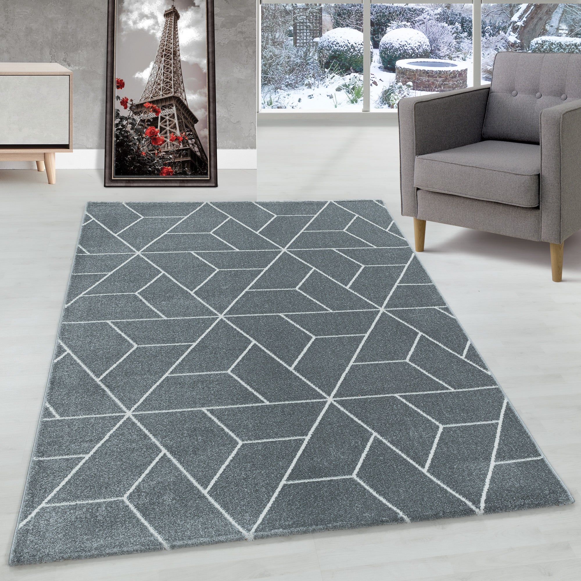 Designer short pile carpet geometric design easy care carpet living room