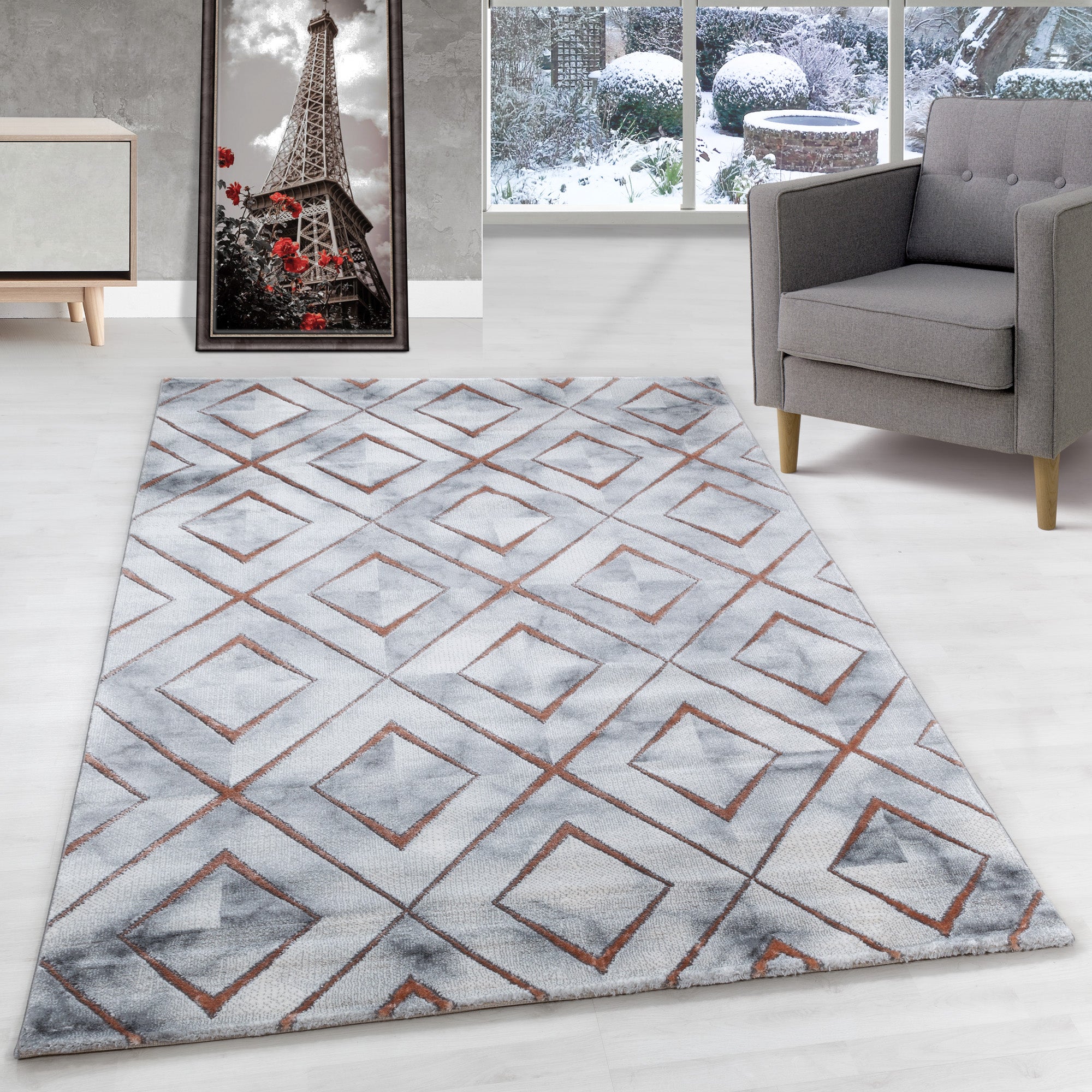 Teppich Wohnzimmer Rauten Design Teppich Marmor Optik Skandinavische Stil