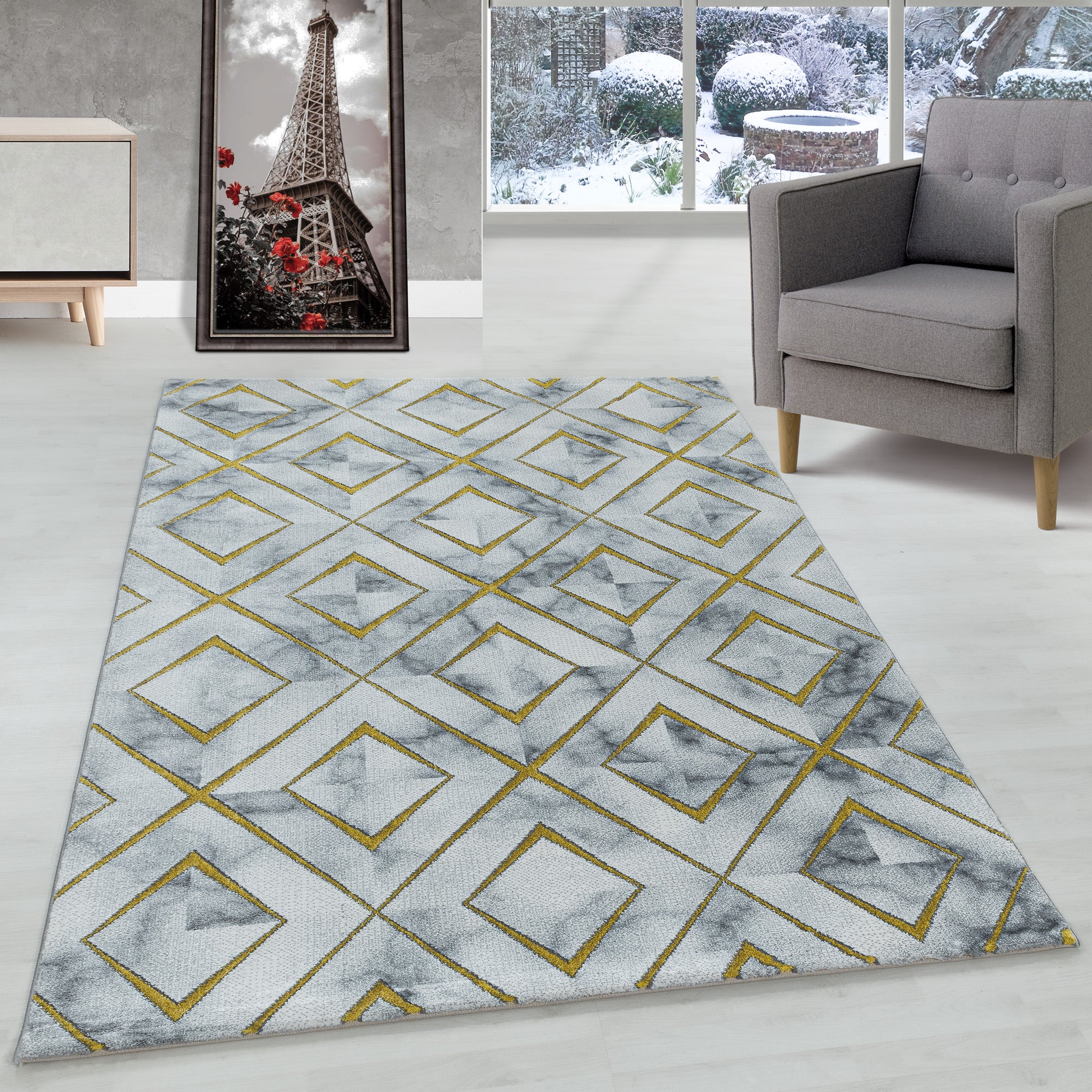 Teppich Wohnzimmer Rauten Design Teppich Marmor Optik Skandinavische Stil