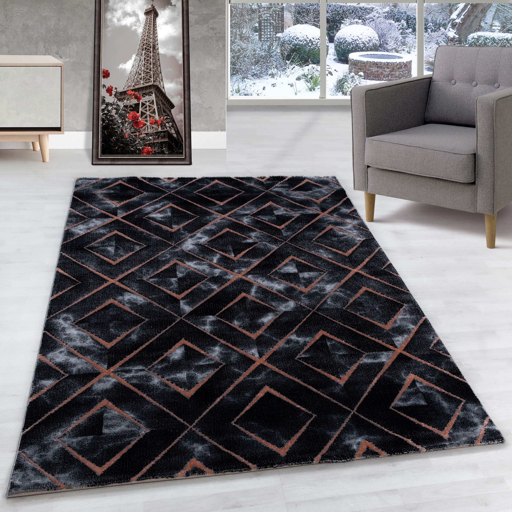 Teppich Wohnzimmer Rauten Design Teppich Marmor Optik Skandinavische Stil