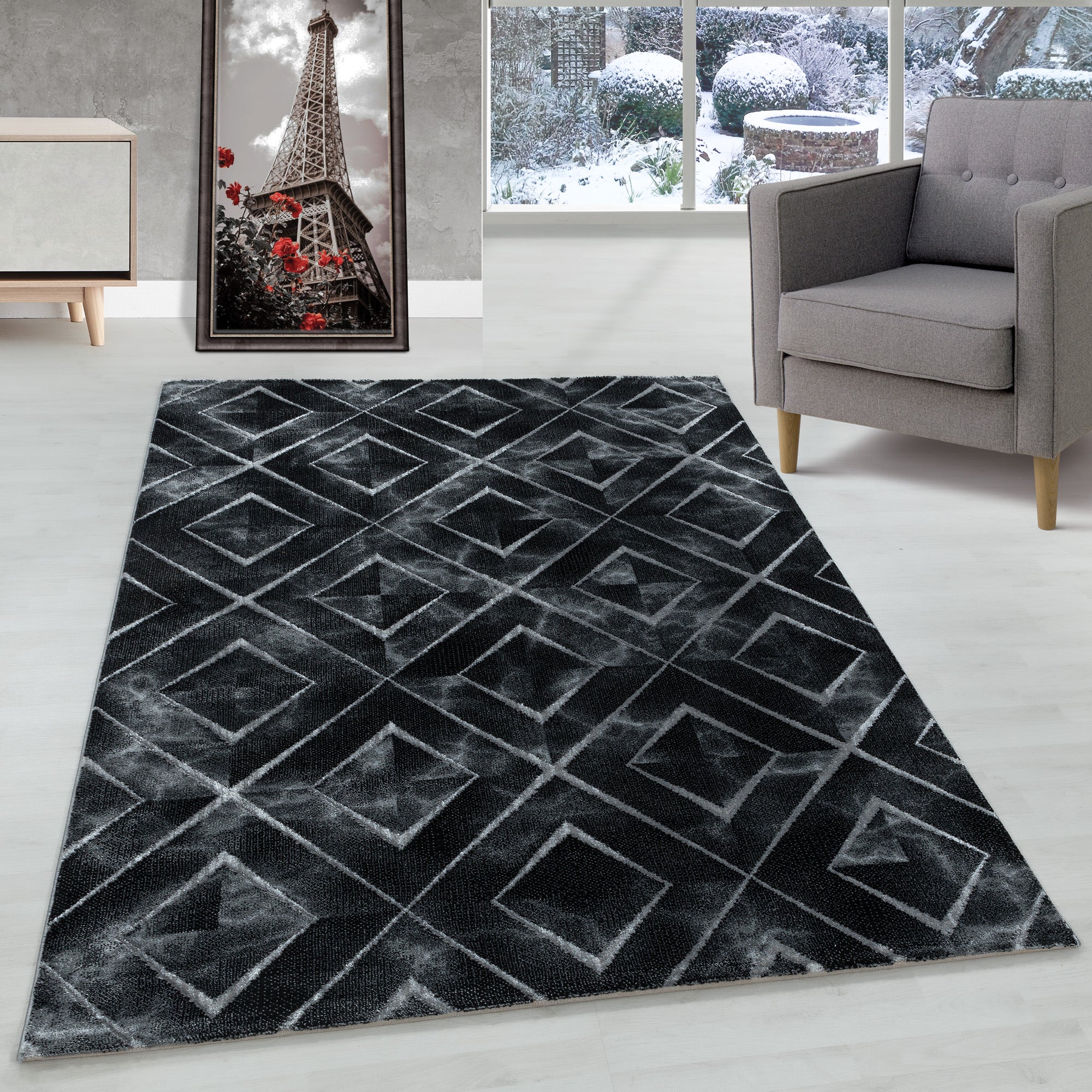 Teppich Wohnzimmer Rauten Design Teppich Marmor Optik Skandinavische Stil