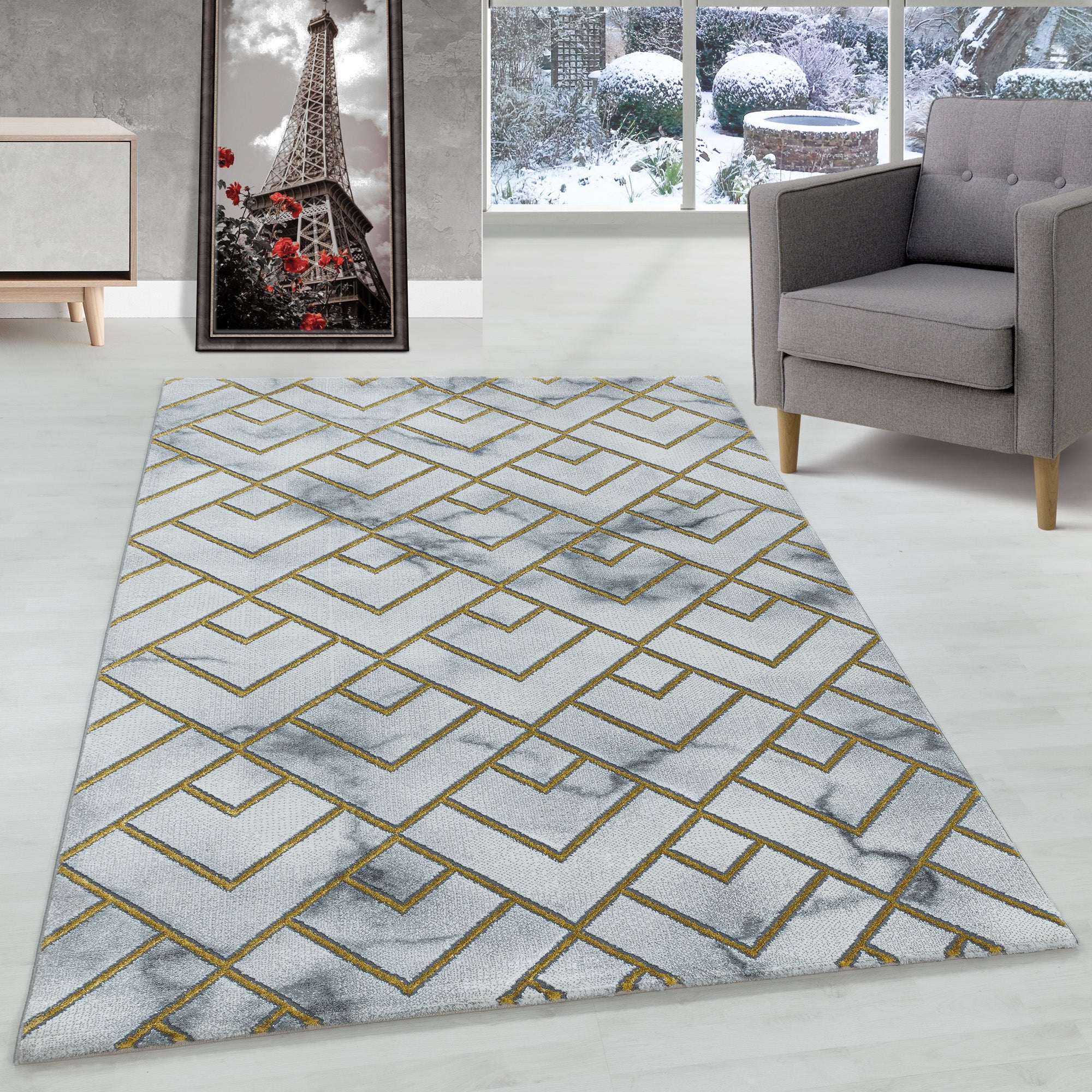 Carpet living room Scandinavian design carpet marble look with shiny fibers